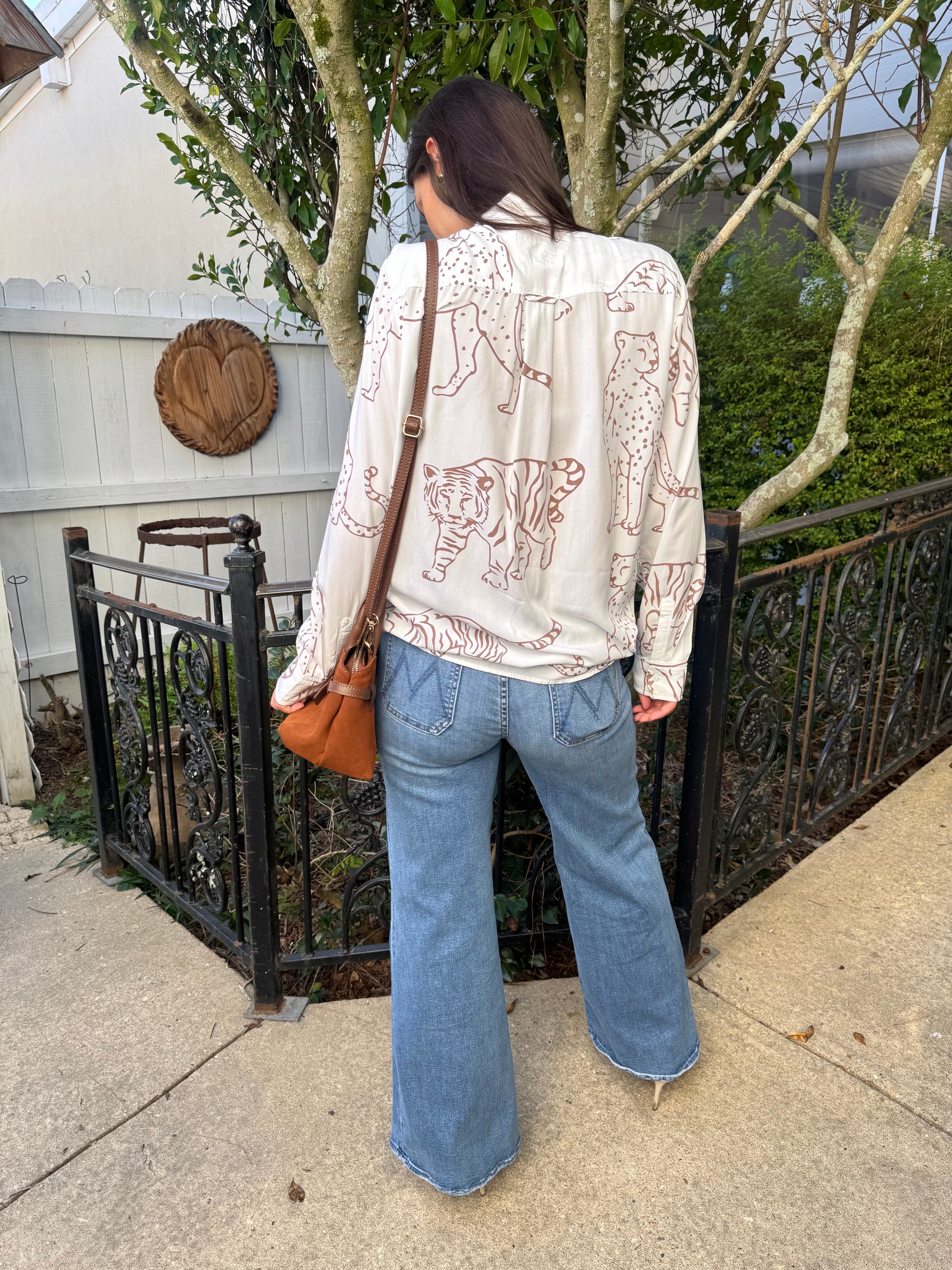 Kathryn Camel Jungle Cats Button Up