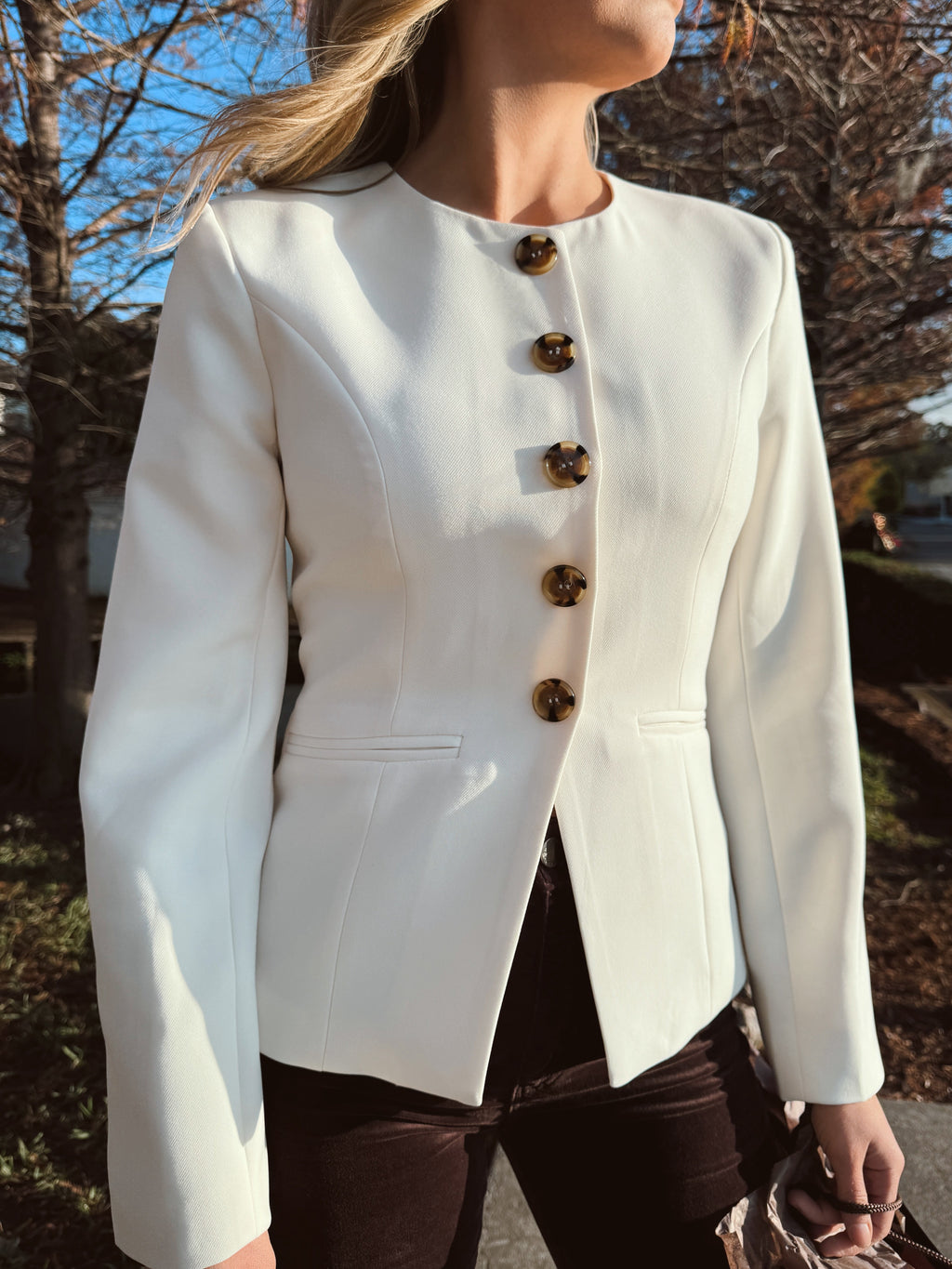 White Button Up Blazer Top