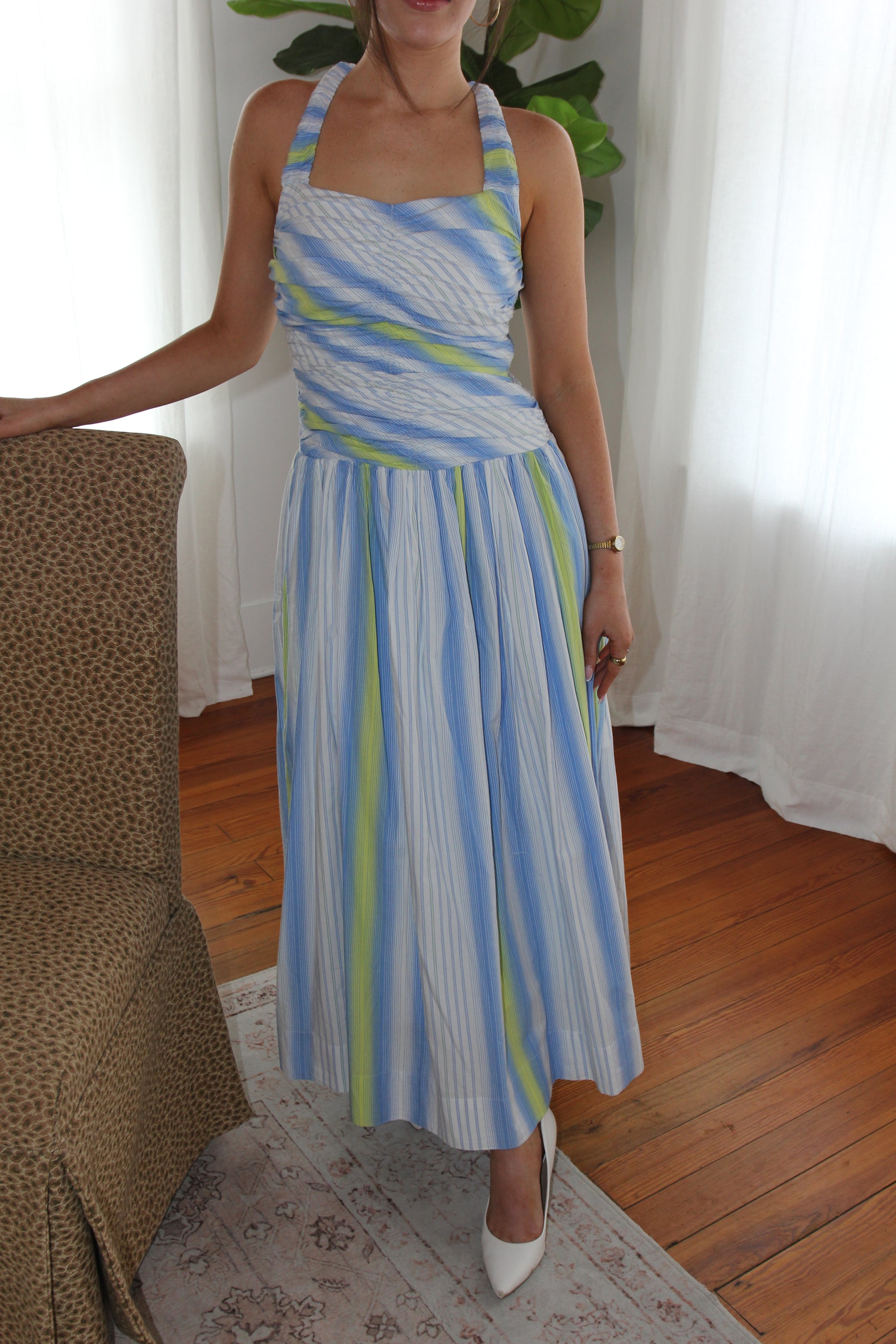 Anthropologie Square-Neck Drop-Waist Maxi Dress