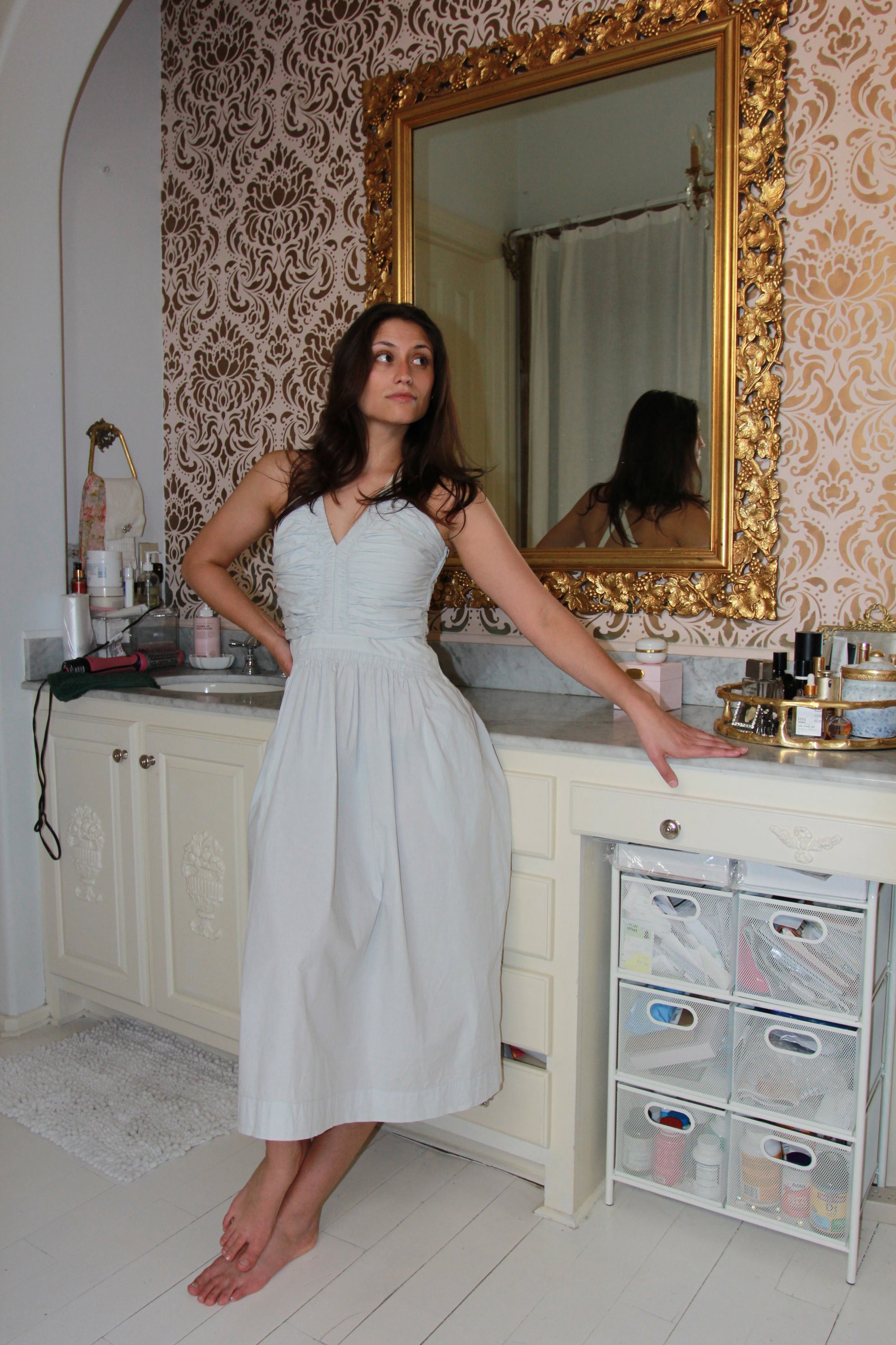 Ulla Johnson Laurelin Gathered Fit-And-Flare Blue Midi