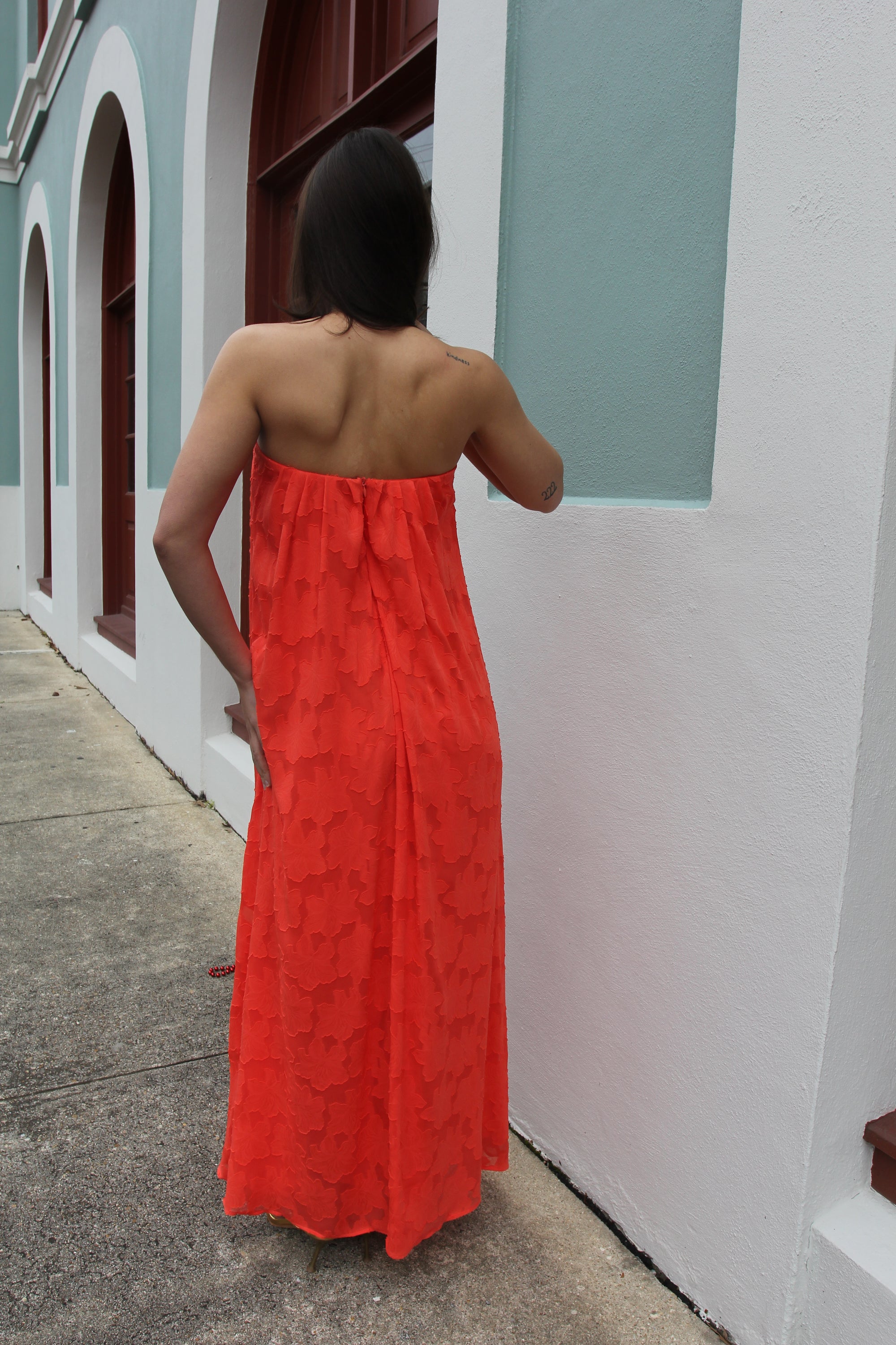 Coral Strapless Maxi