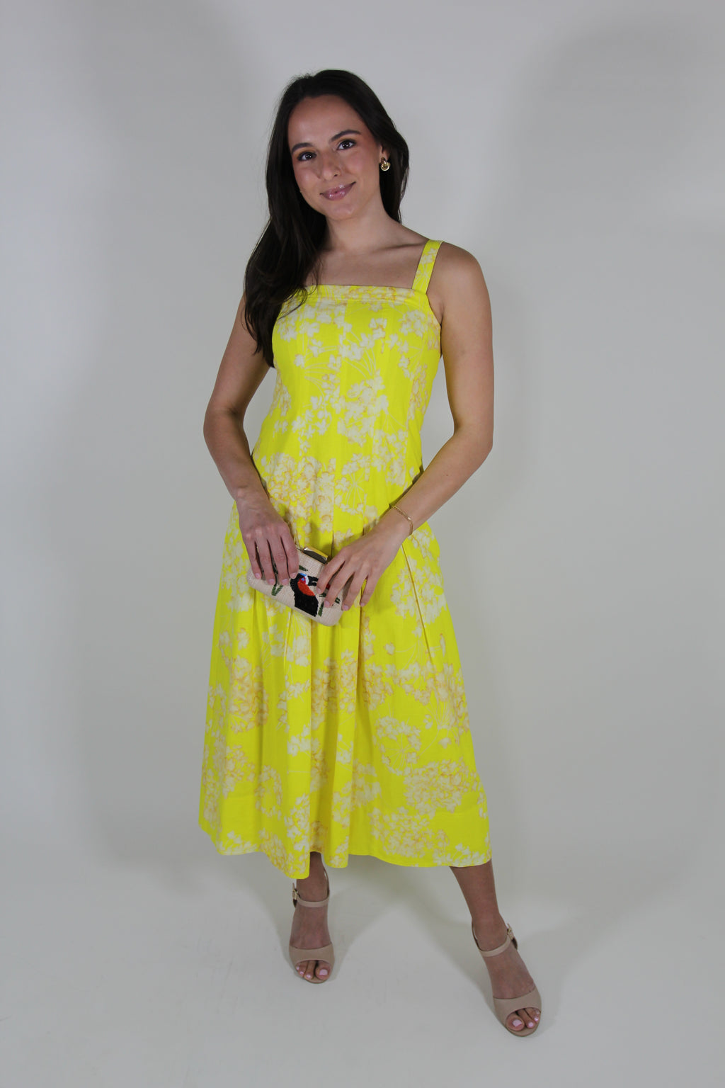 Marie Oliver Dixon Pleated Floral Midi Dress in Honeysuckle