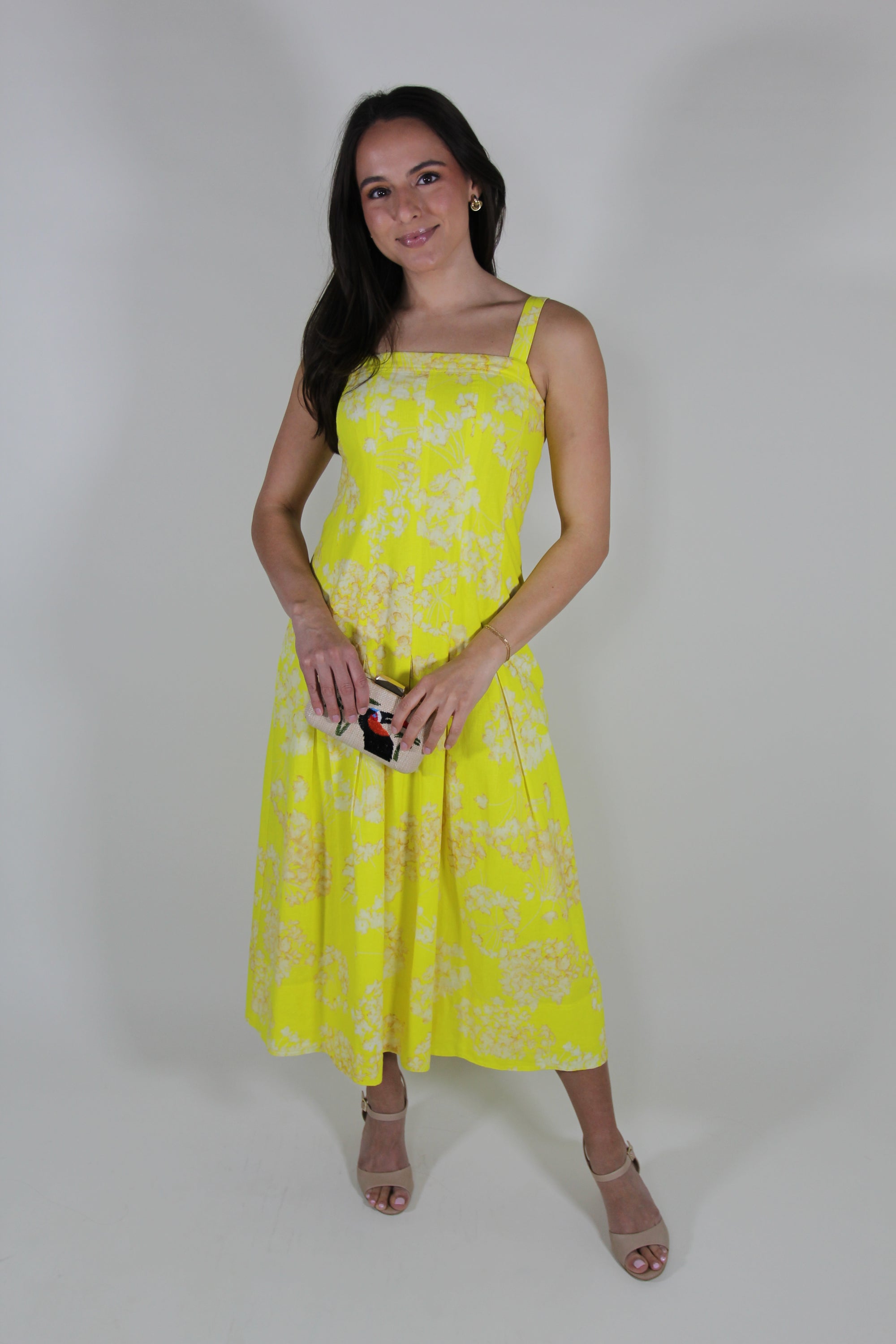 Marie Oliver Dixon Pleated Floral Midi Dress in Honeysuckle