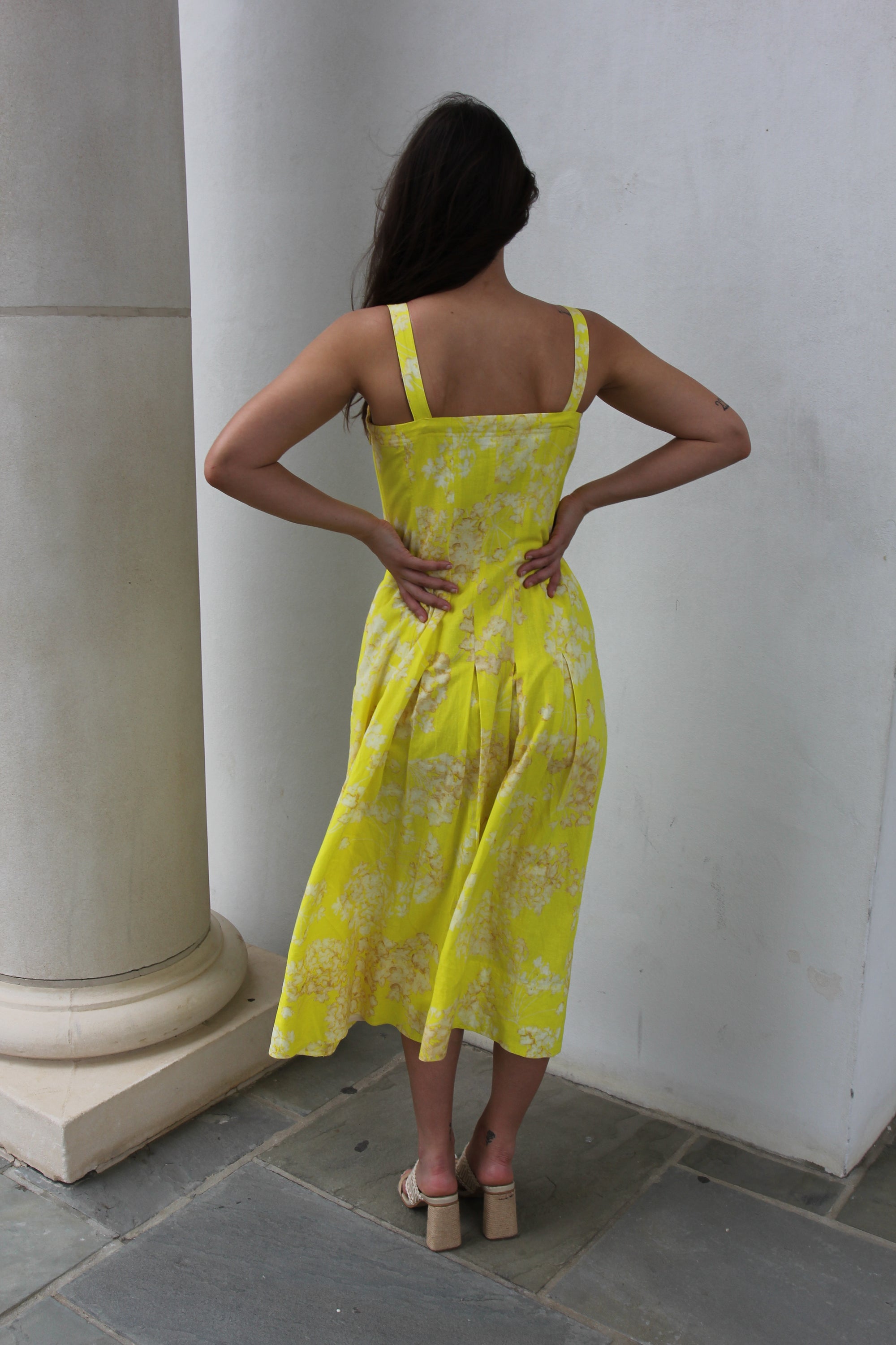 Marie Oliver Dixon Pleated Floral Midi Dress in Honeysuckle