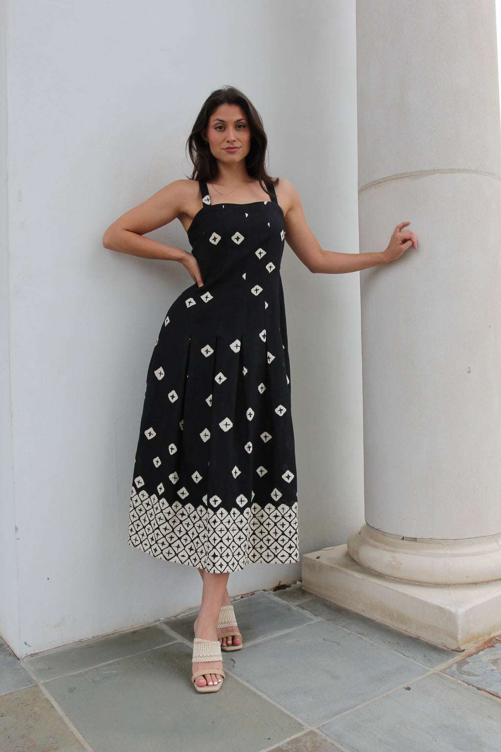 Marie Oliver Dixon Square Neck Linen Midi Dress