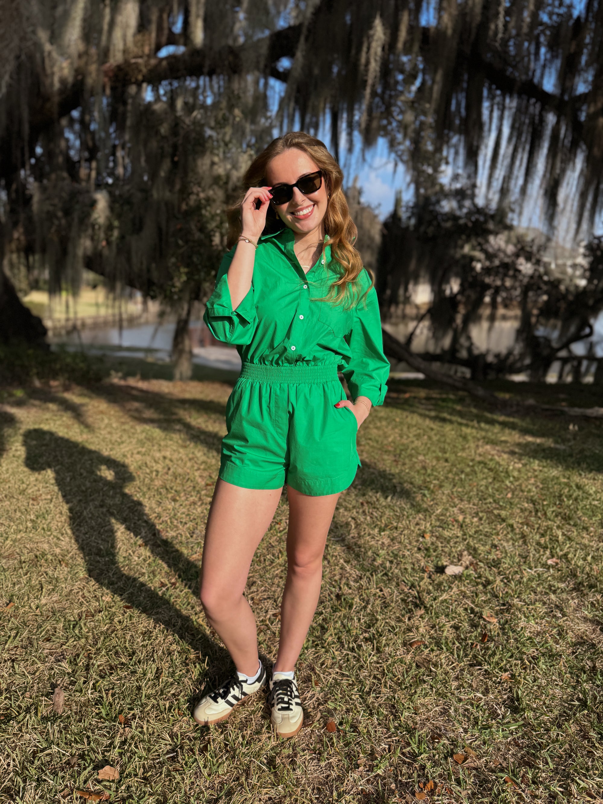 Grey Lab Kelly Green Romper