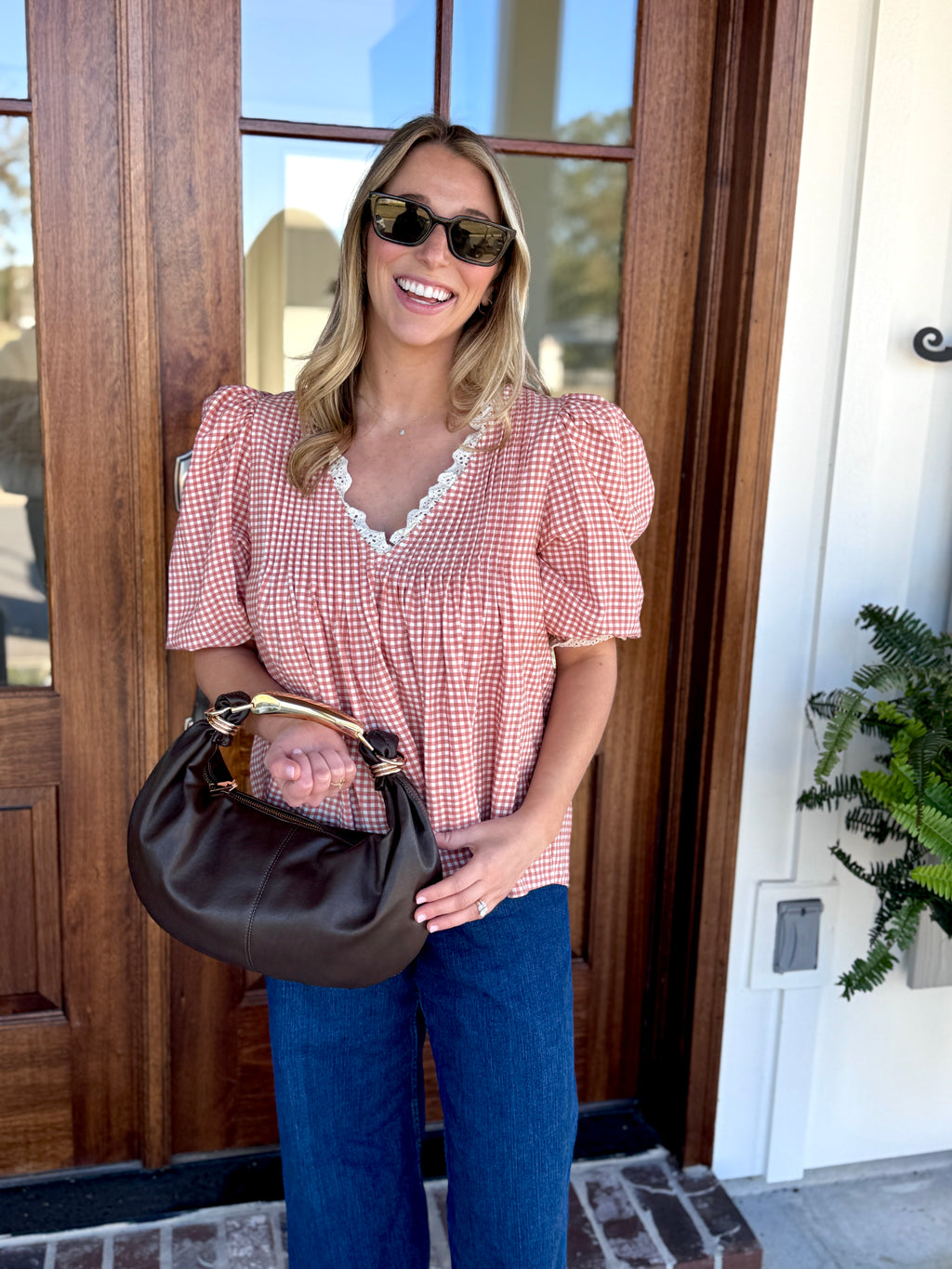 Hunter Bell Terracotta Gingham Mia Top