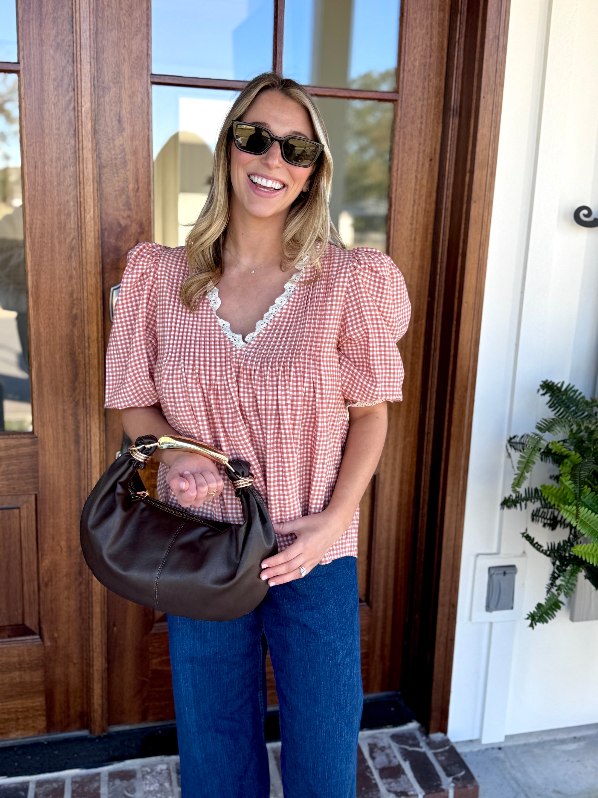 Hunter Bell Terracotta Gingham Mia Top