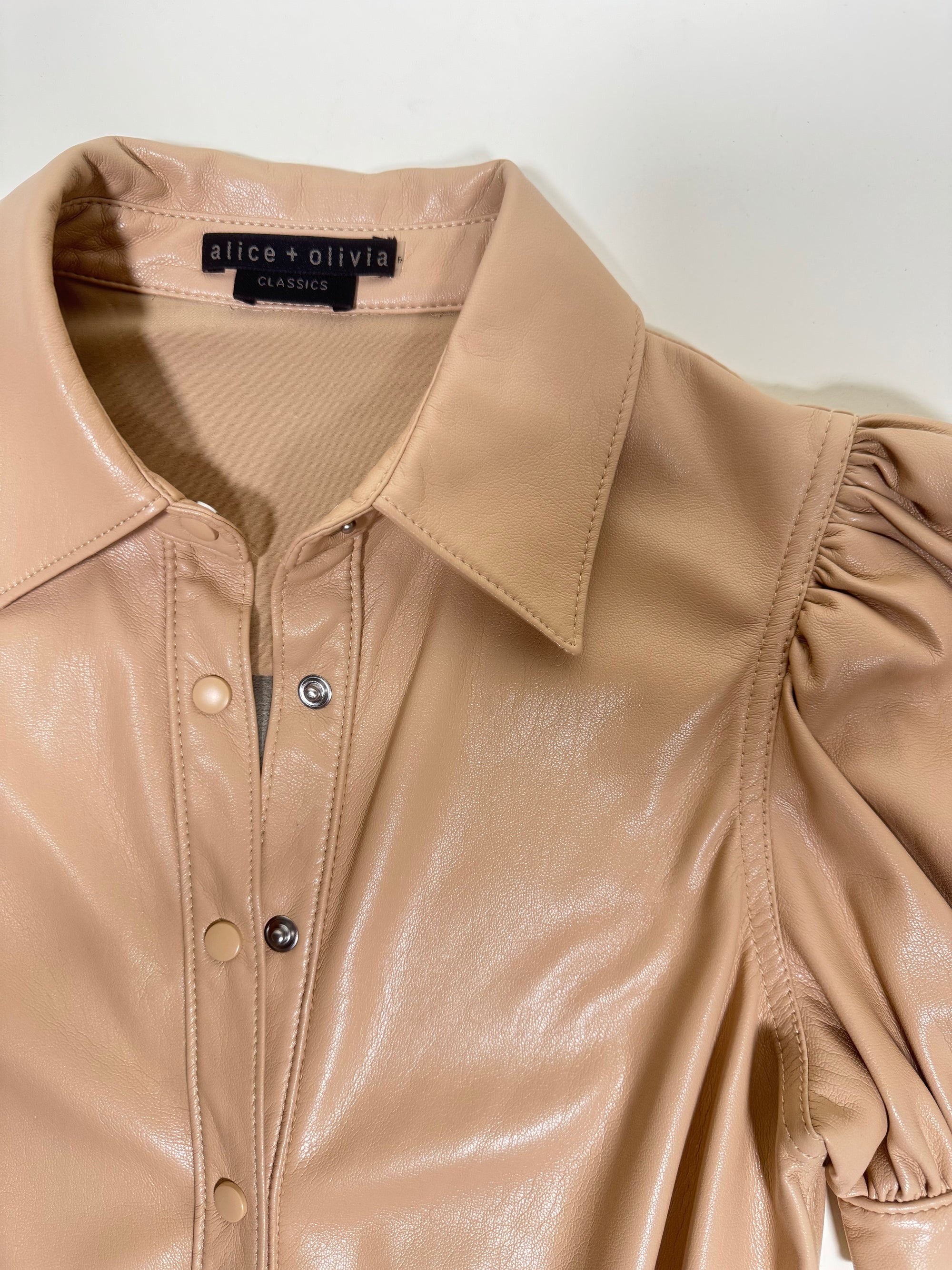 Puff sleeve vegan leather dress