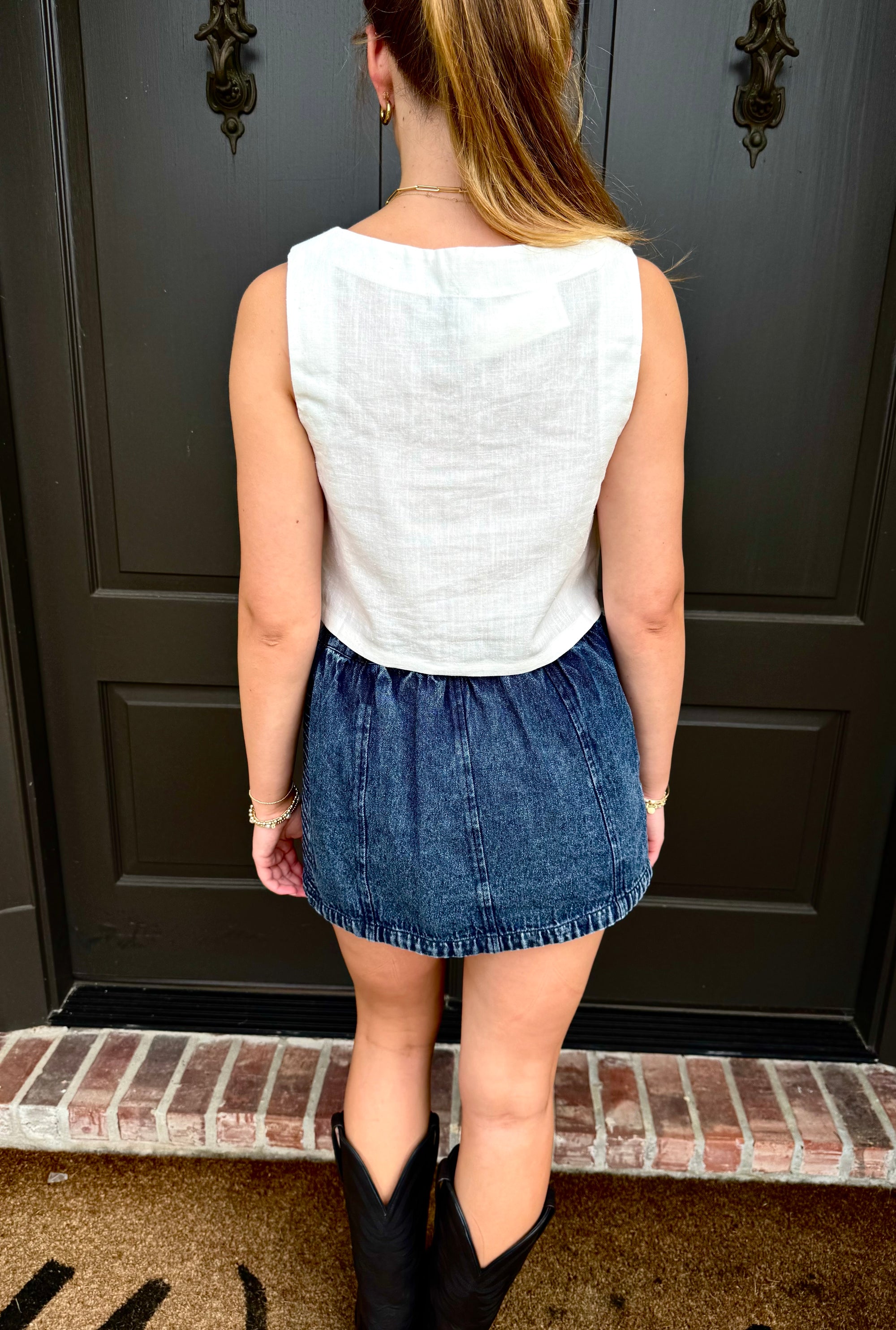 White Square Neck Top