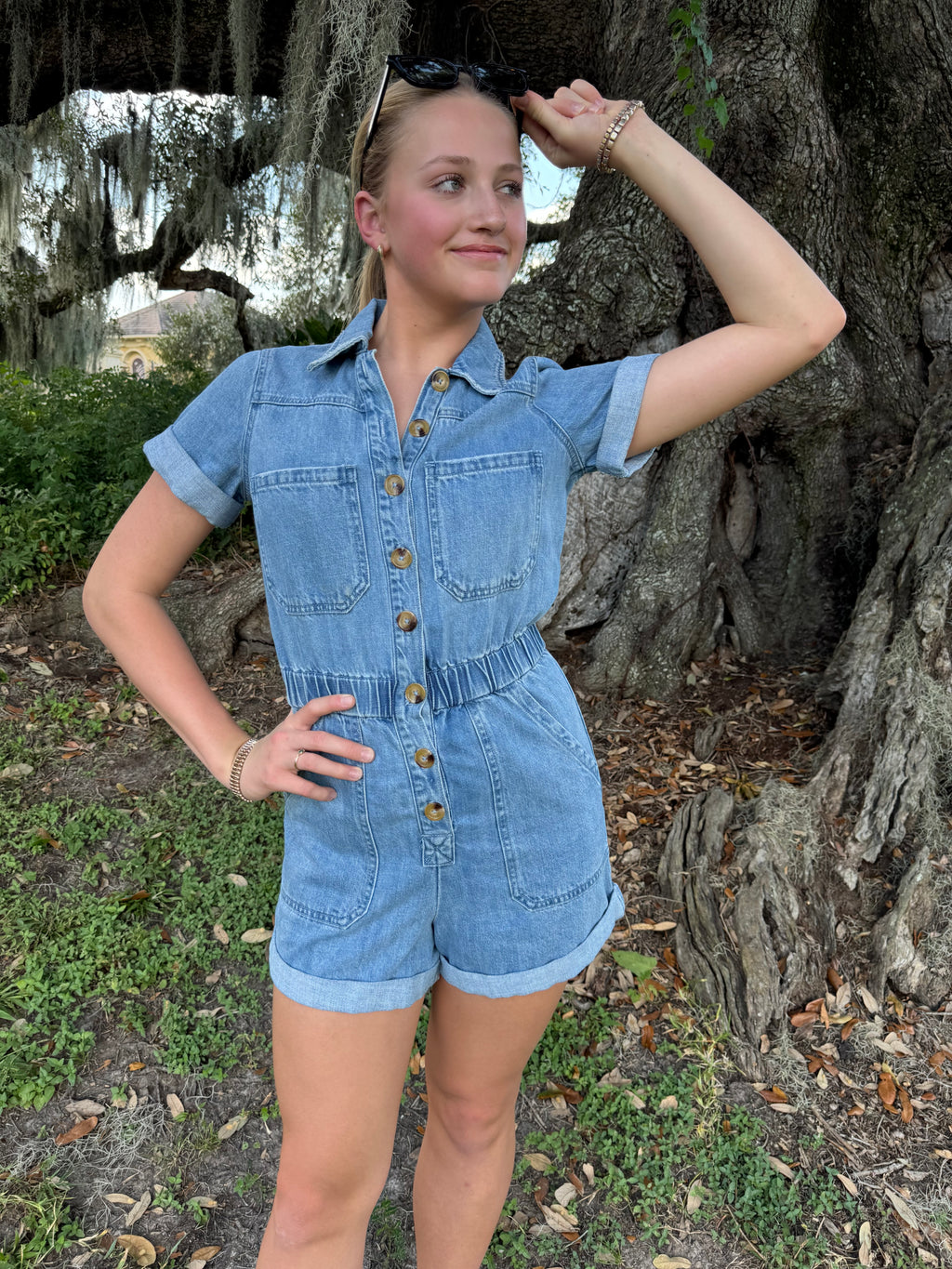 Show Me Your Mumu Denim Romper