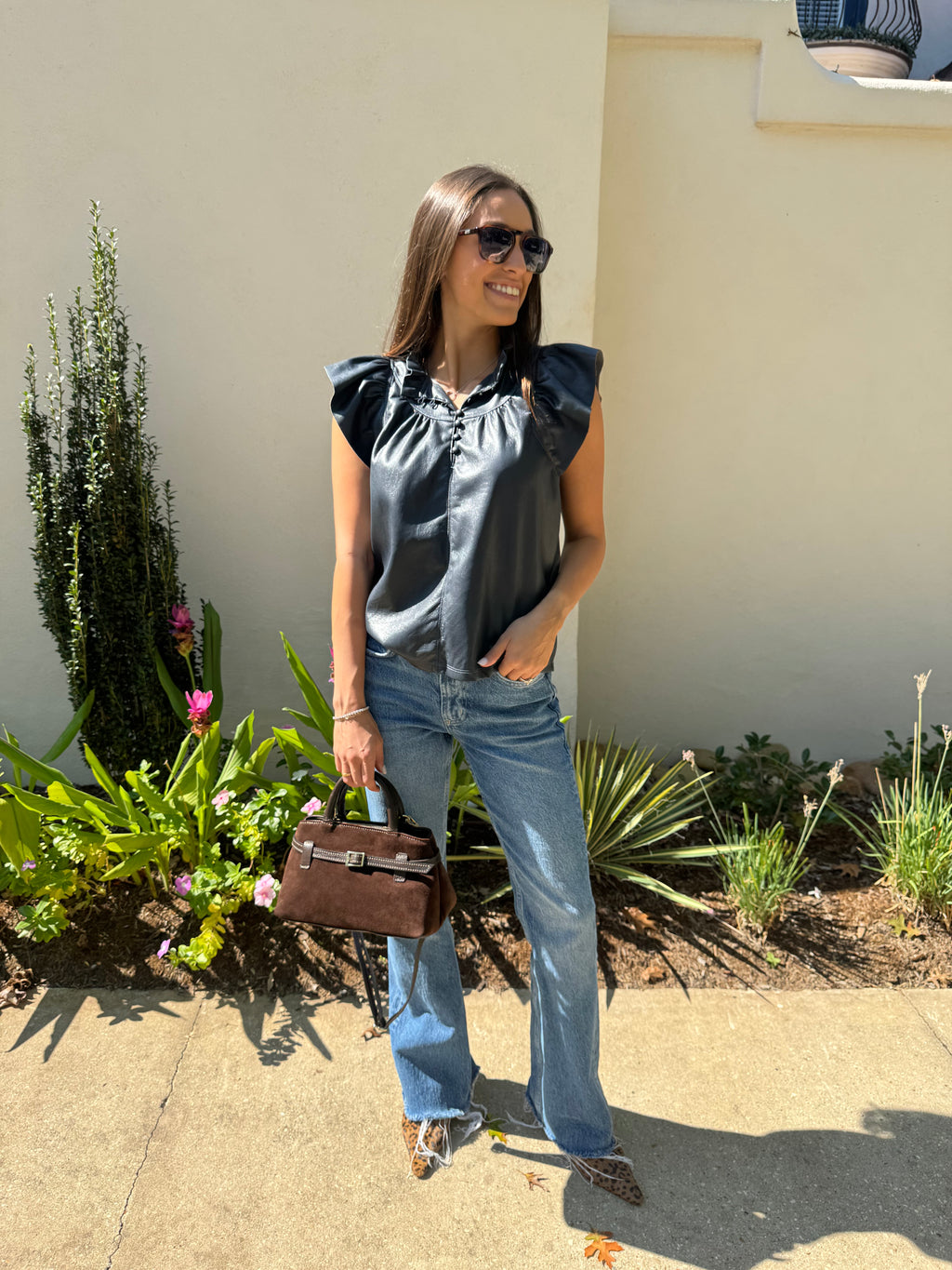 Navy Vegan Leather Top
