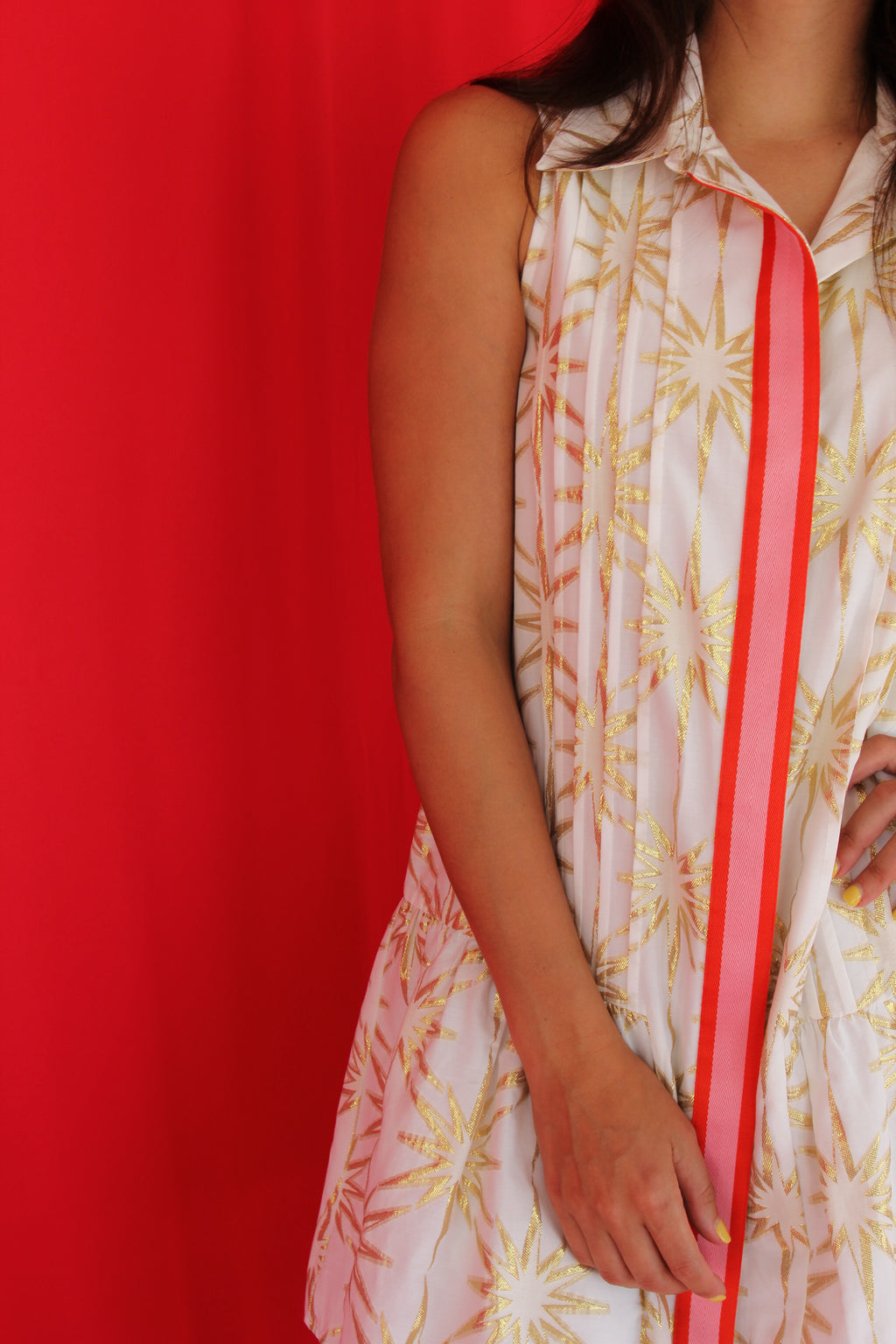Emily McCarthy Emdaisy Gold Jacquard Dress