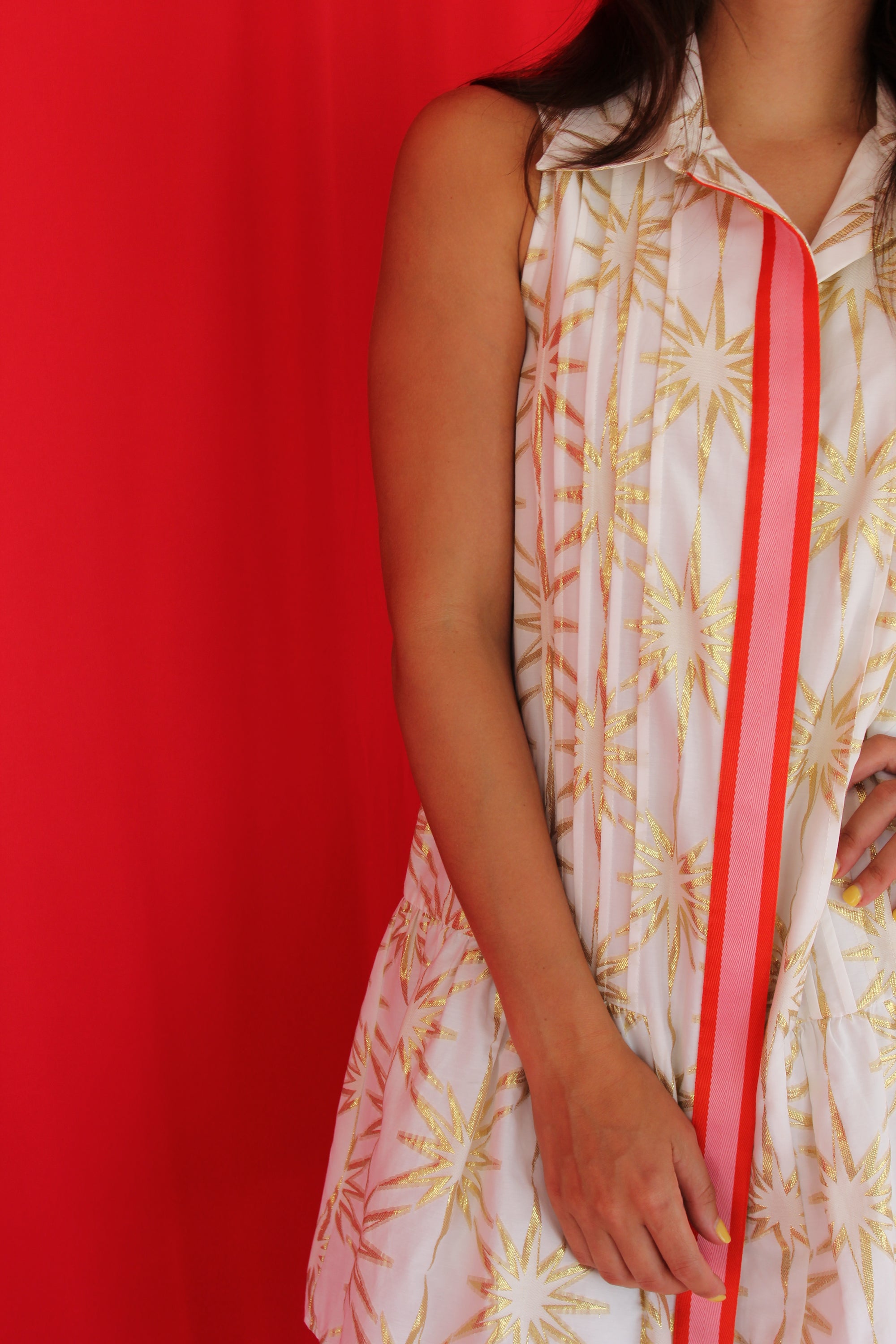 Emily McCarthy Emdaisy Gold Jacquard Dress