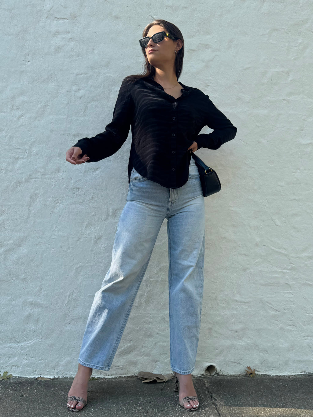 Black Tonal Tiger Print Top