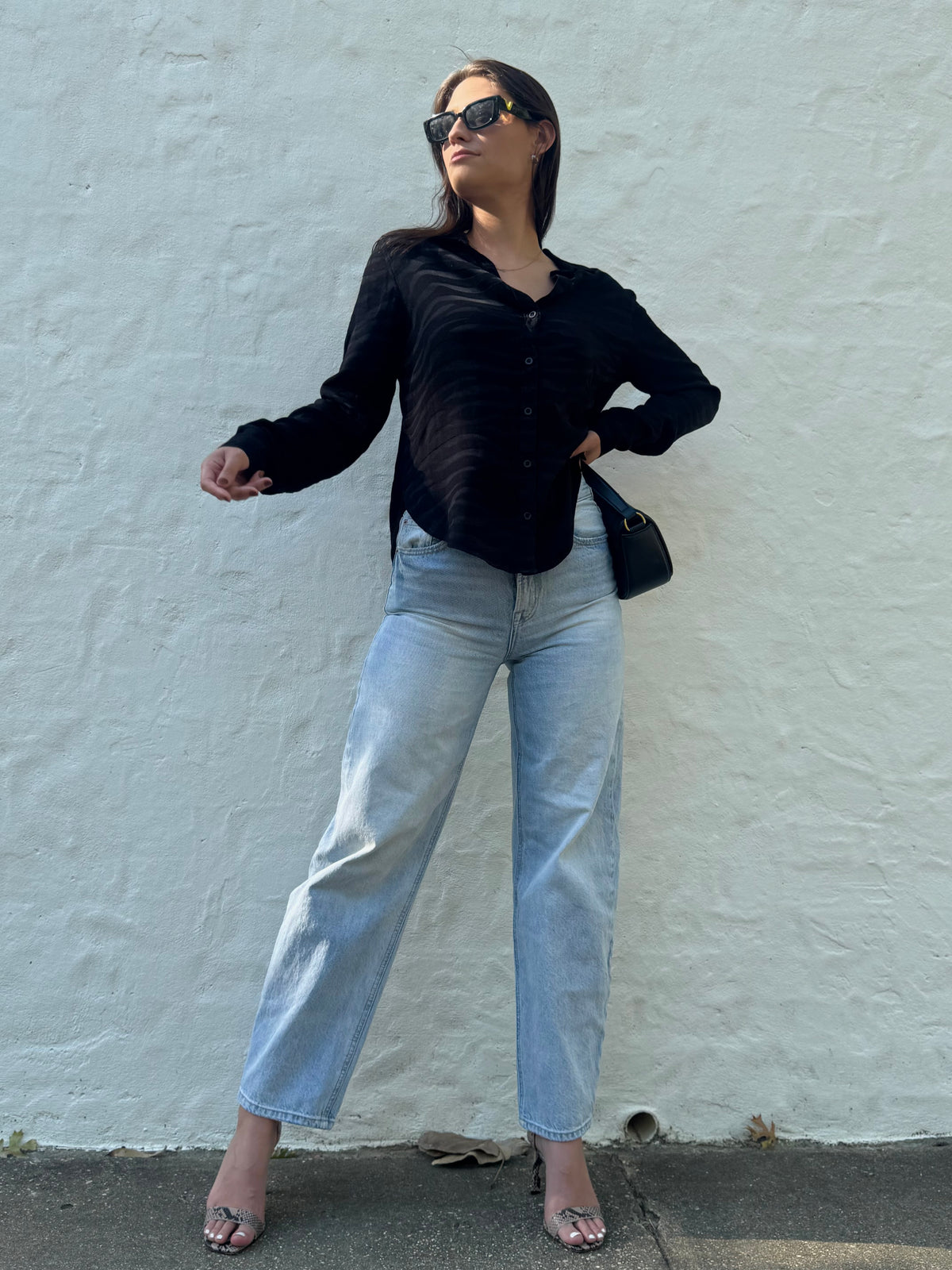 Black Tonal Tiger Print Top