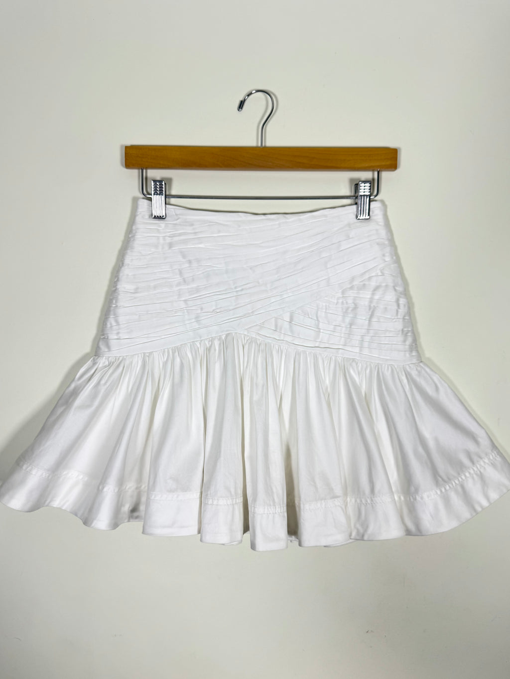 White ruched mini skirt