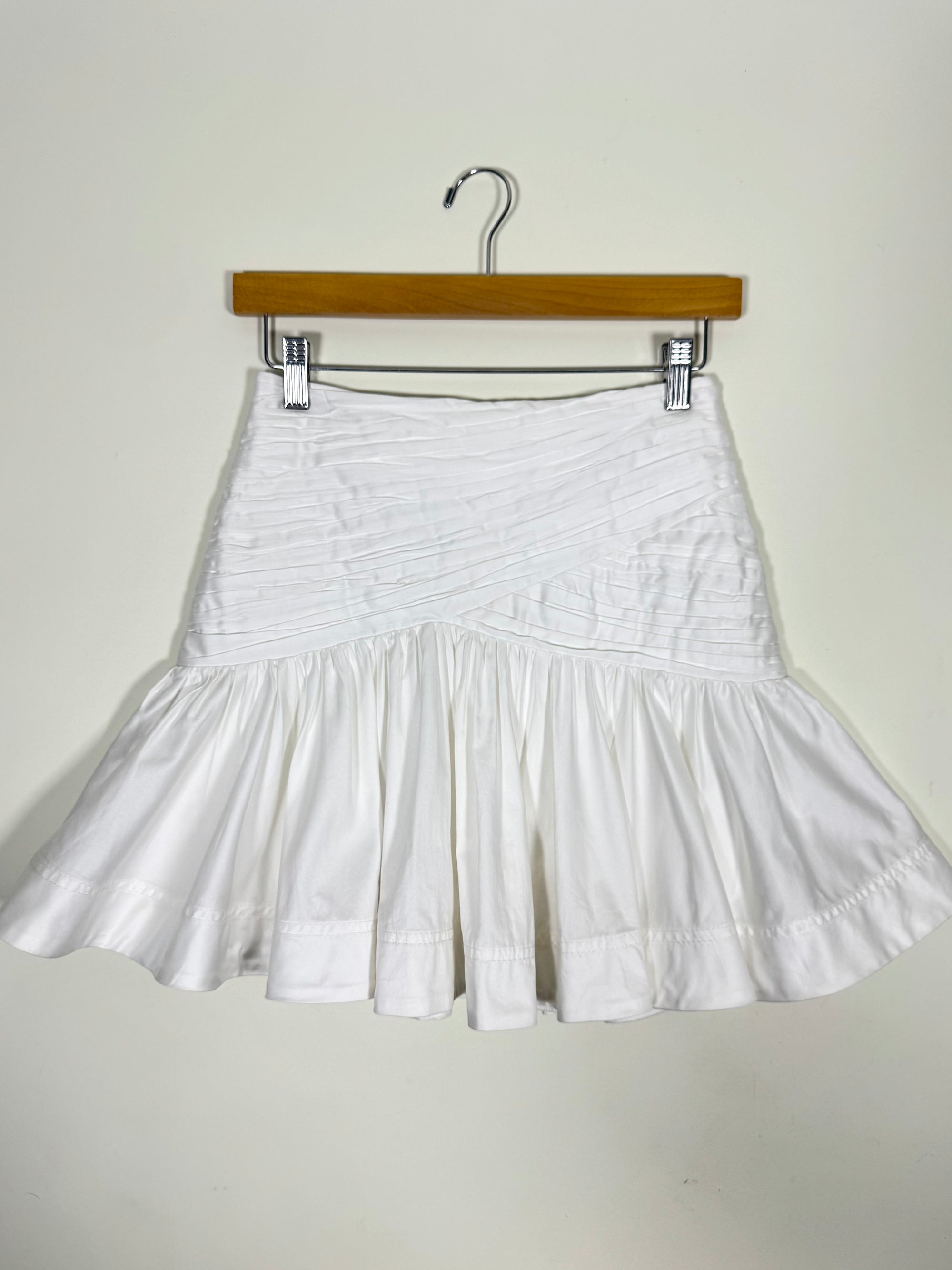 White ruched mini skirt