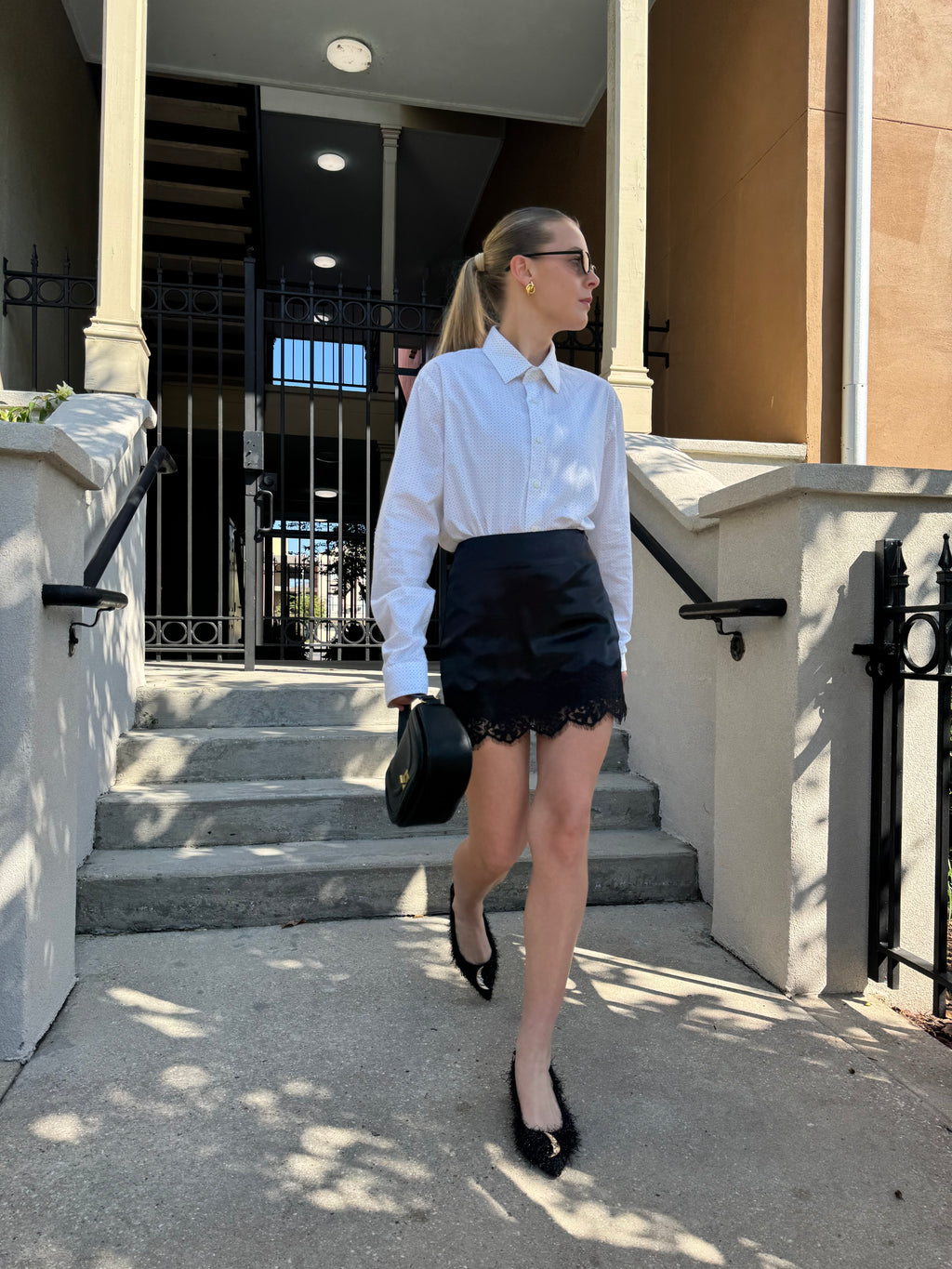 Black Lace Trim Mini Skirt