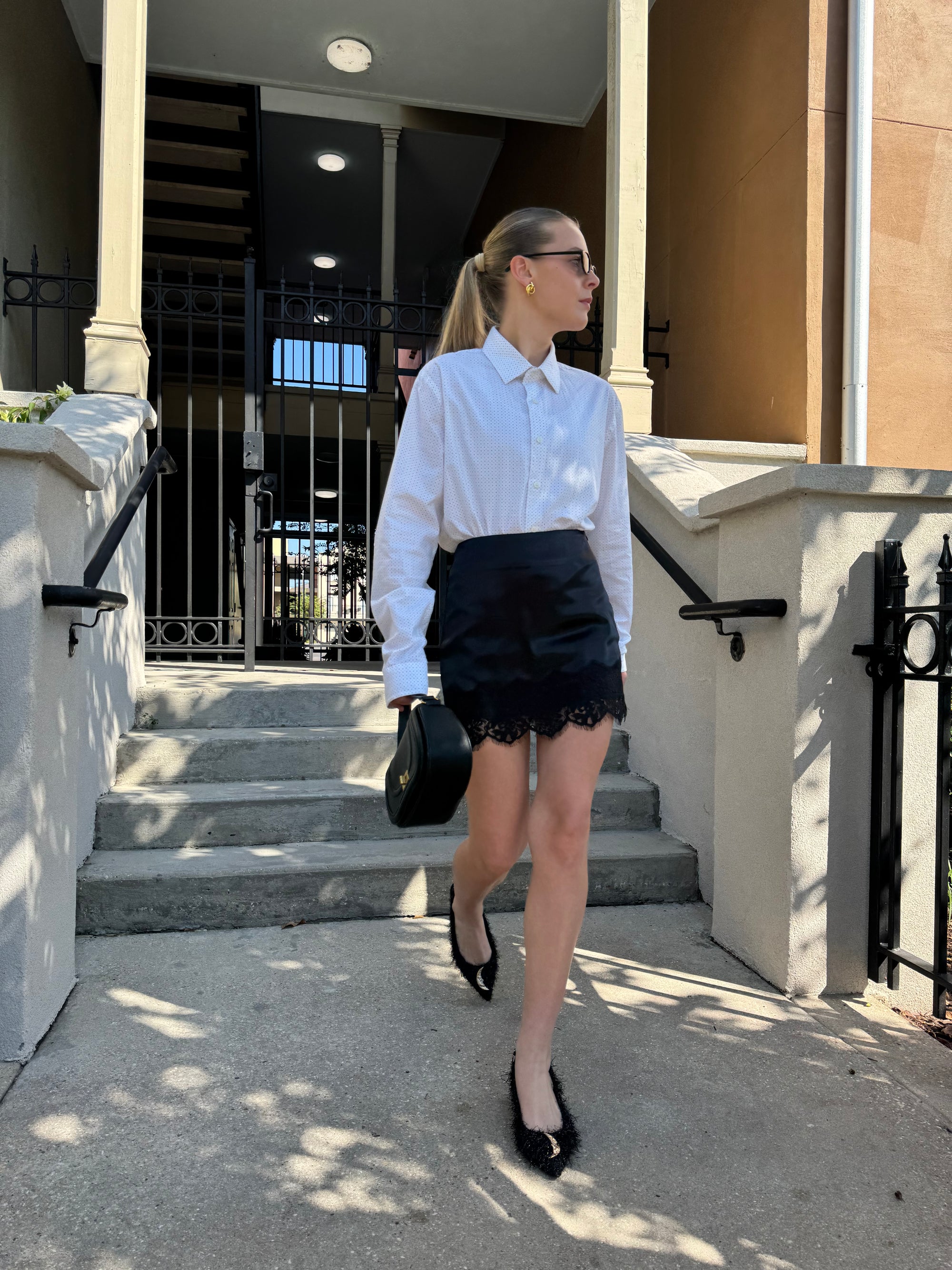 Black Lace Trim Mini Skirt