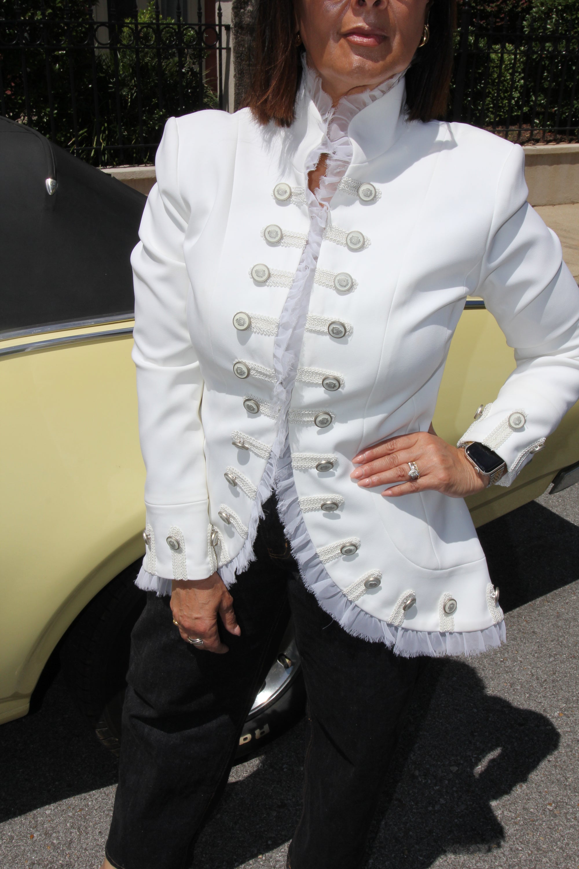 Vintage White Double Breasted Military Blazer