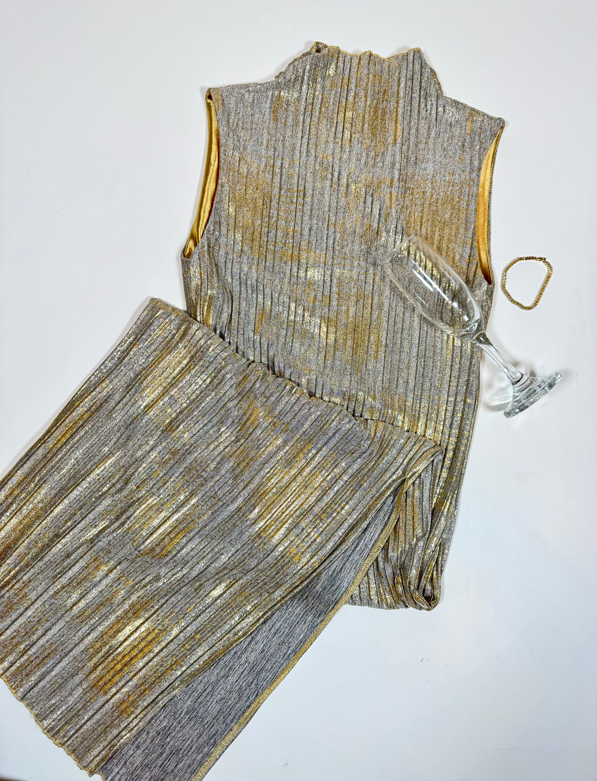 Gold Halter Midi Dress
