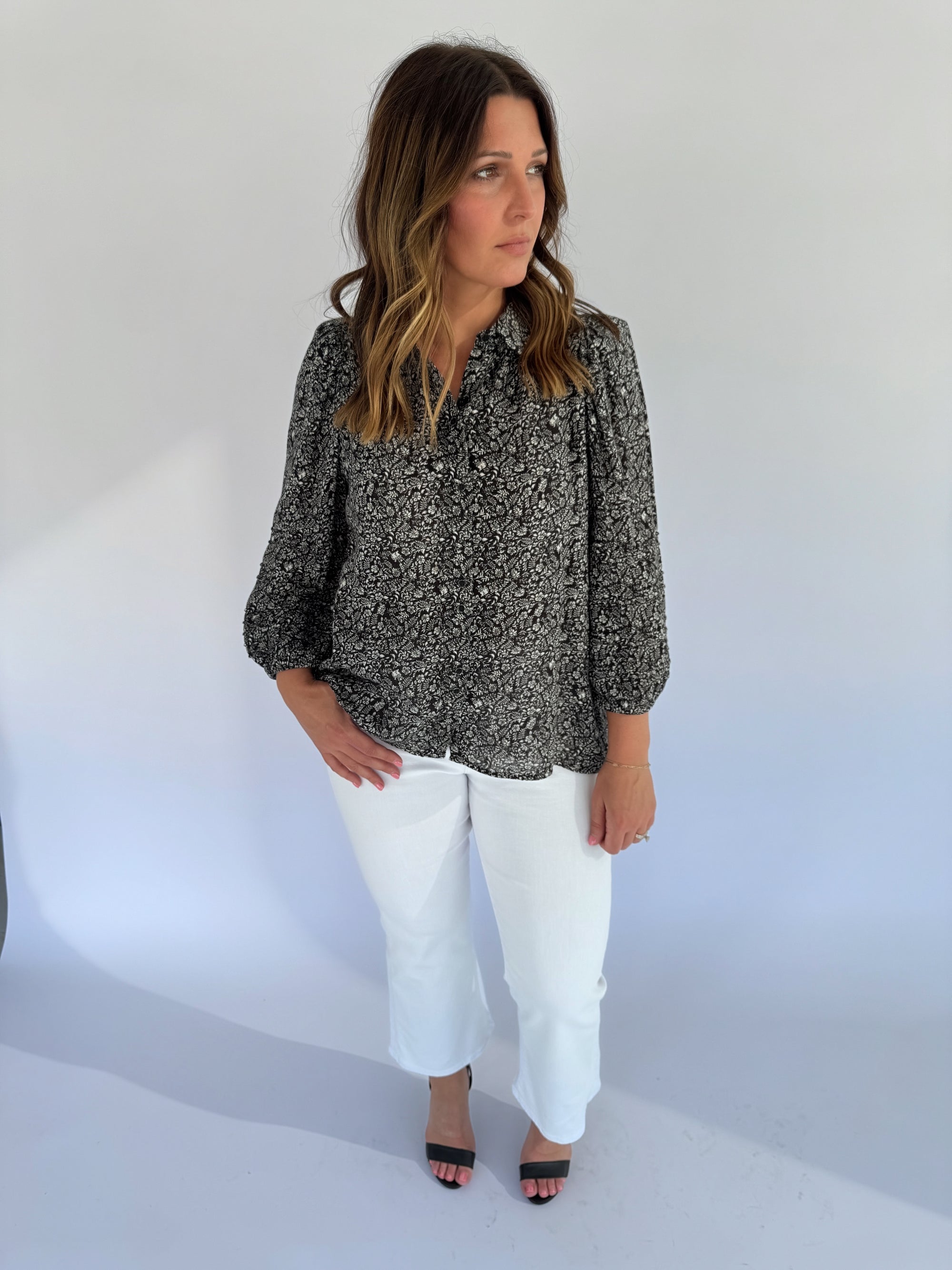 Sundays Black and White Floral Top