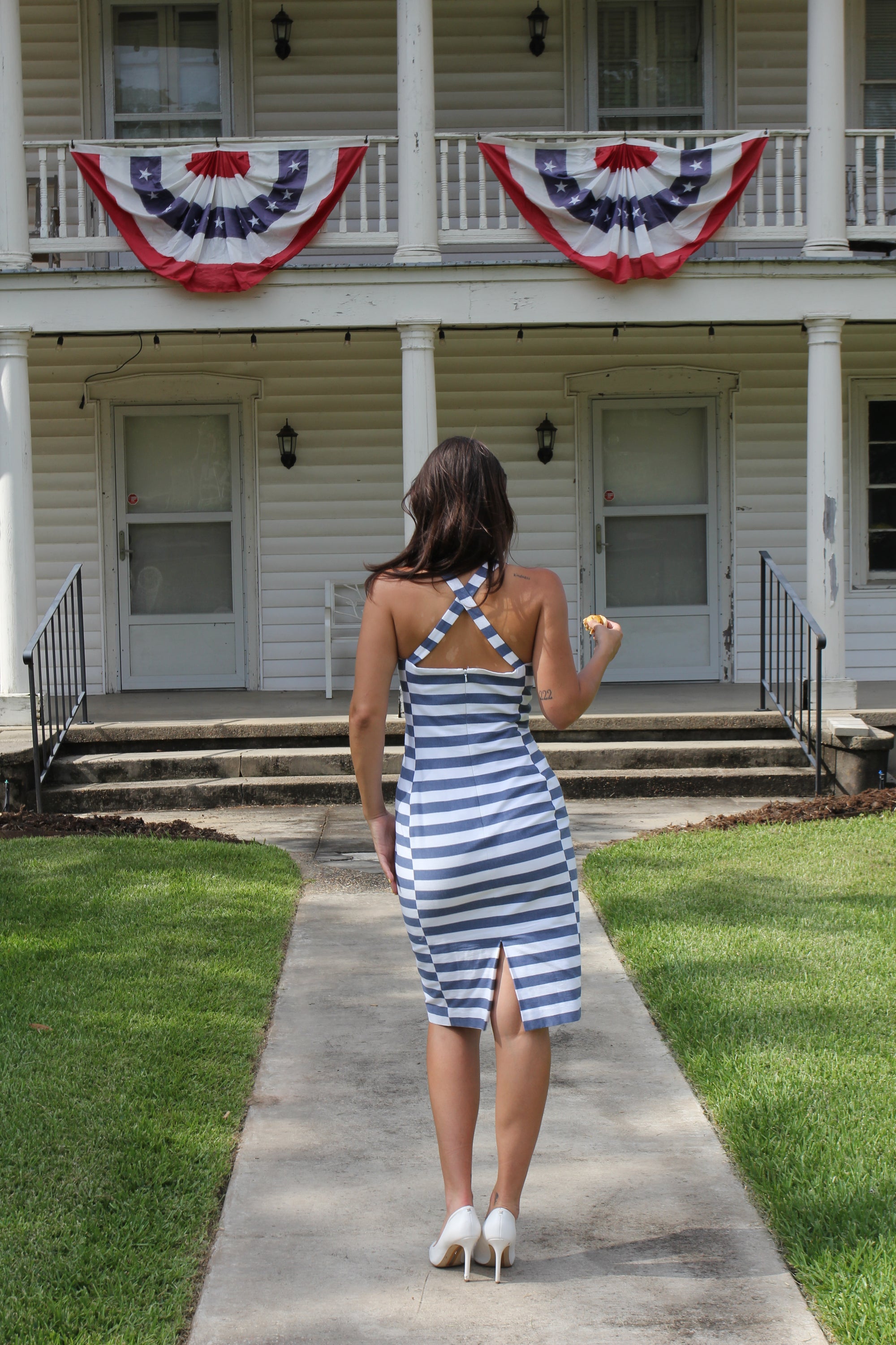 Black Halo Striped Midi