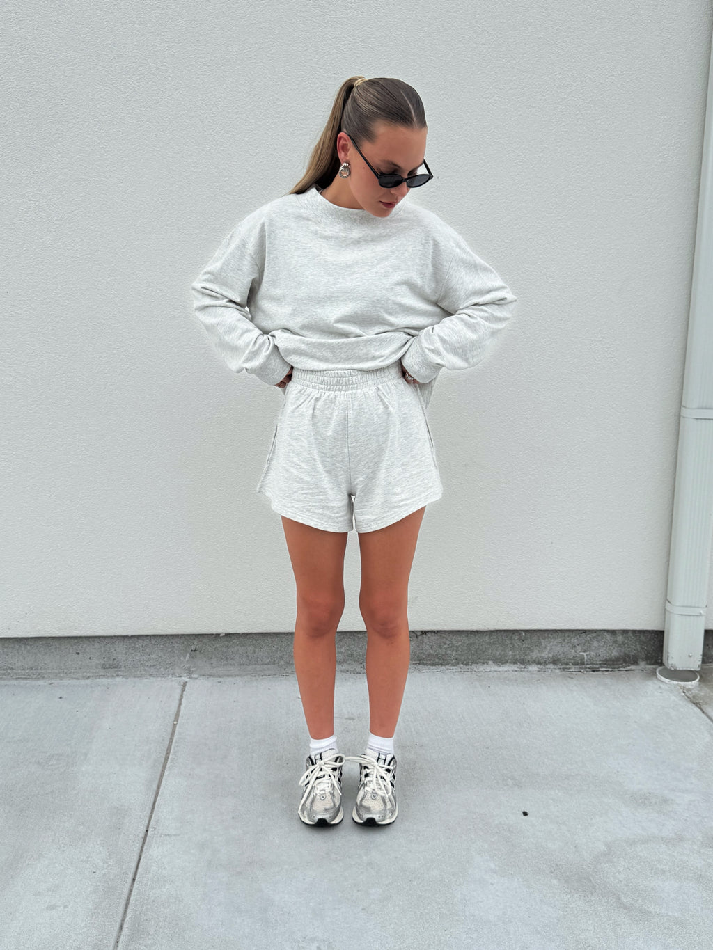 Grey Oversized Mock Neck Sweatshirt Set