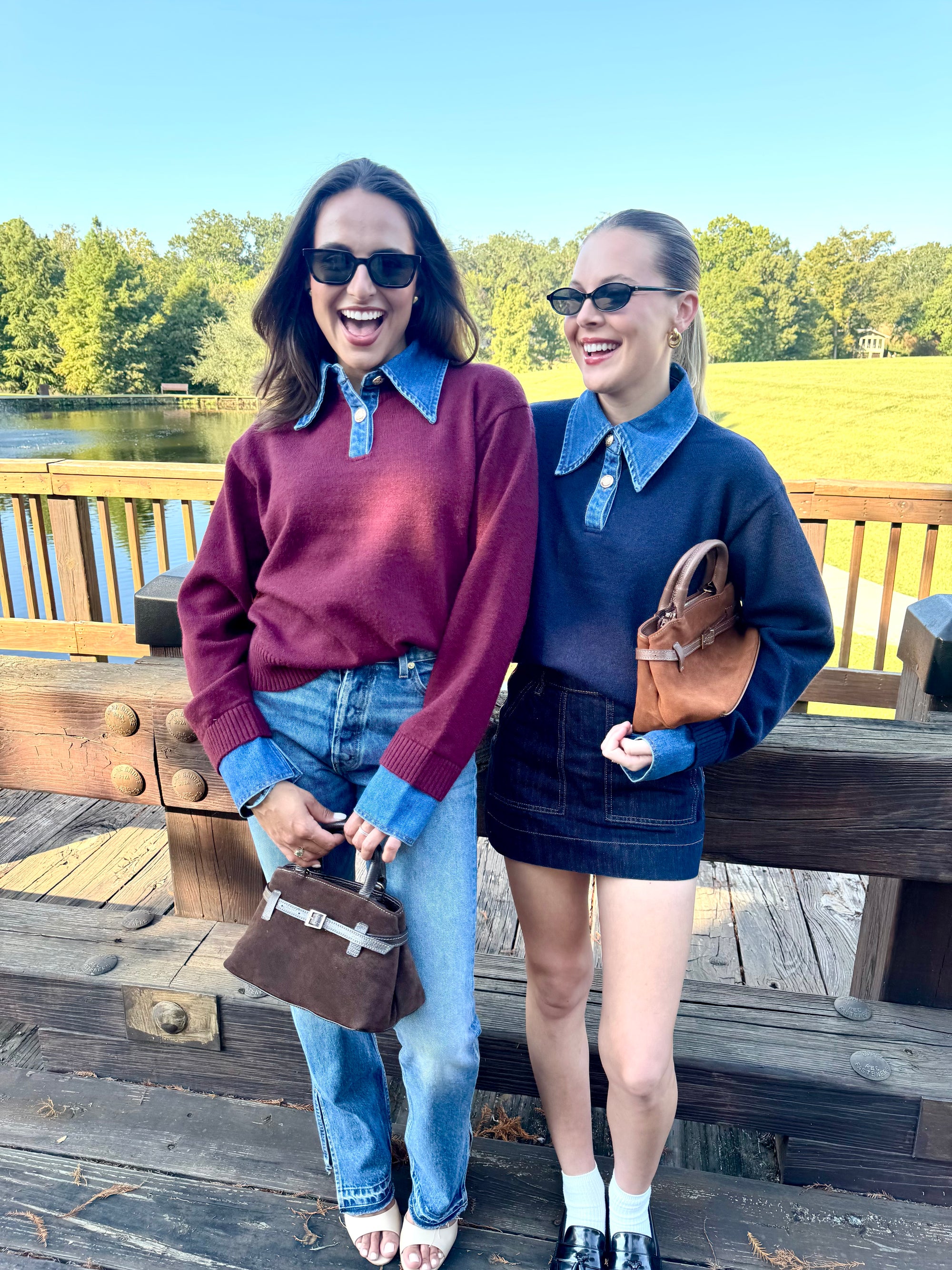 Maroon Denim Collar Sweater