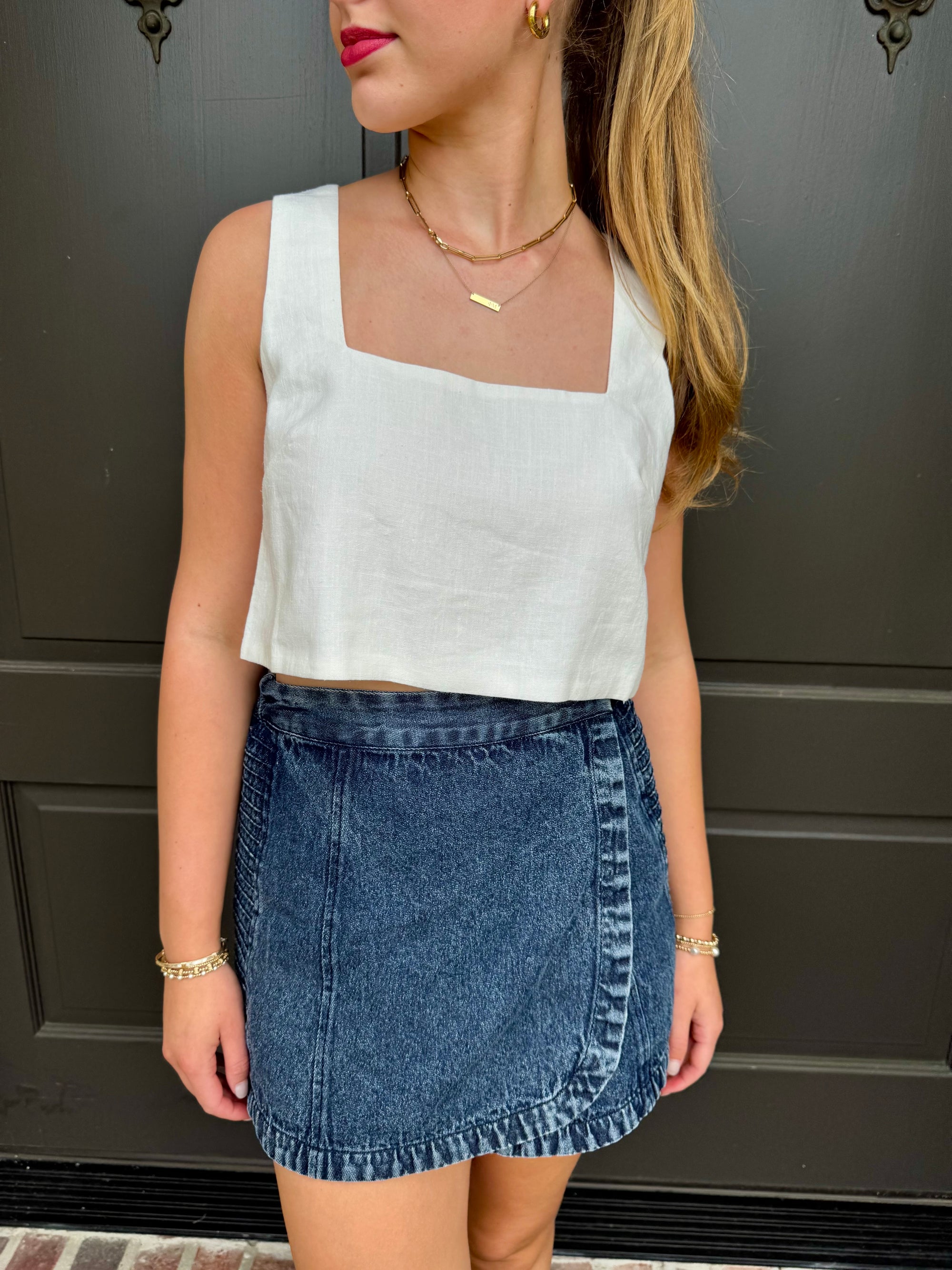 White Square Neck Top