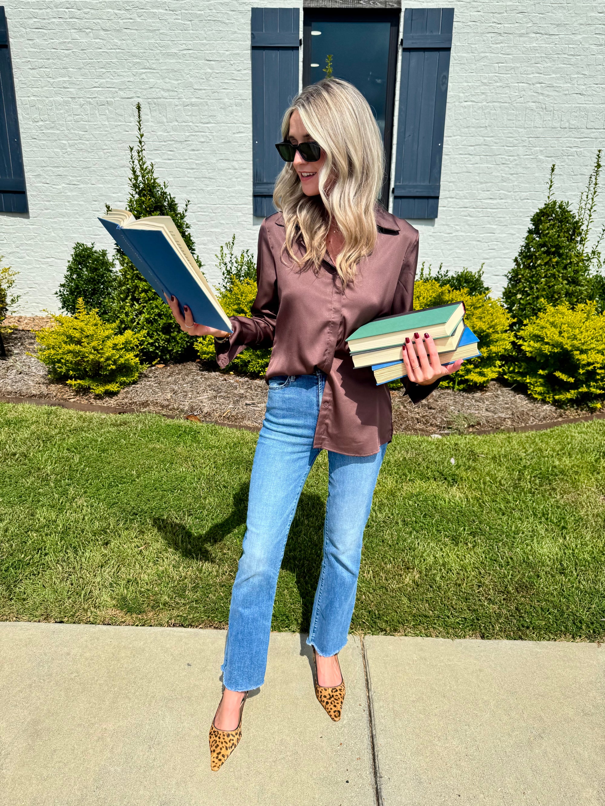 Chocolate Brown Satin Button Down