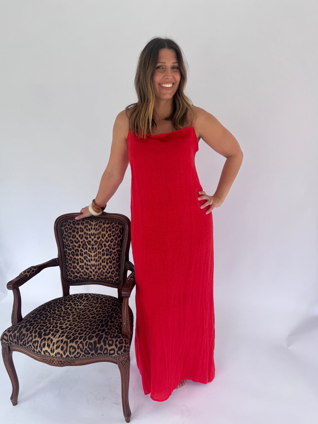 Red Linen Maxi Dress