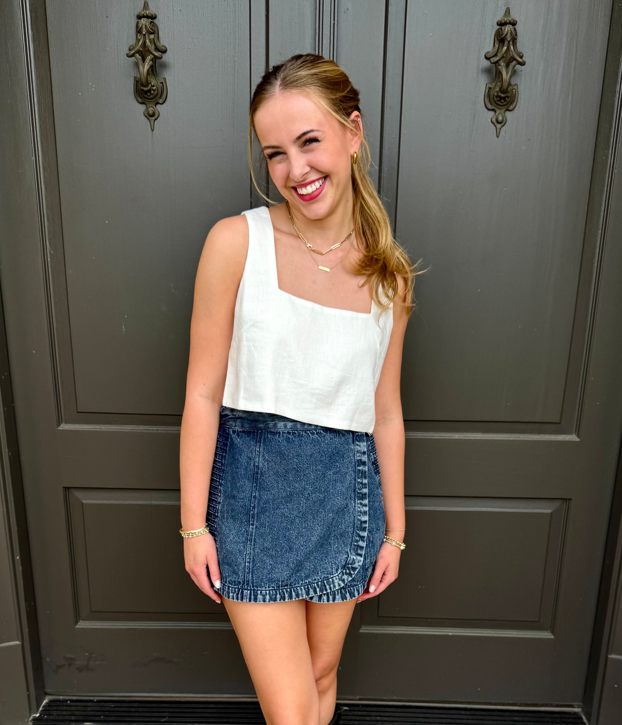 White Square Neck Top