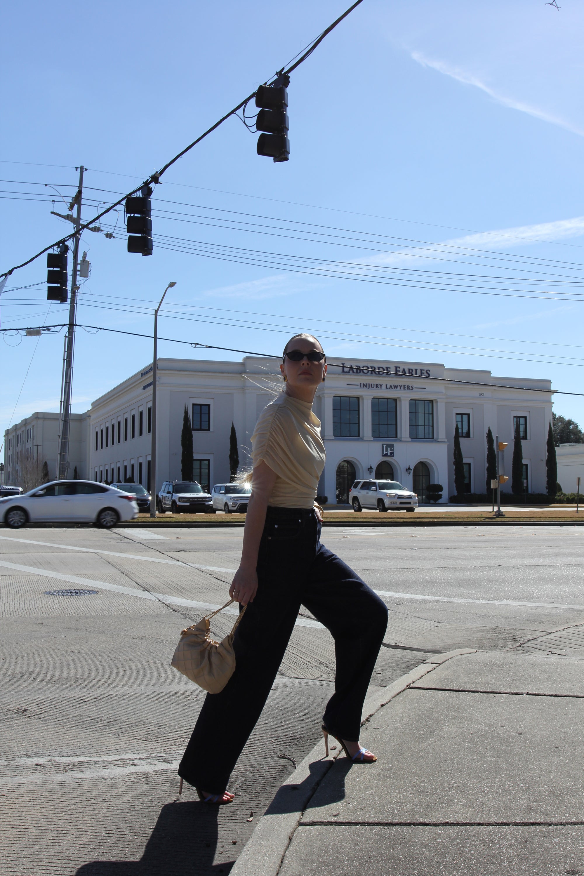 Beige Mesh Mock Neck Top