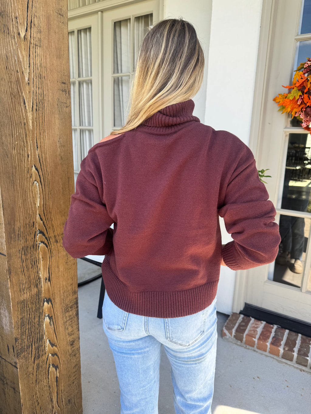 Burgundy Cold Shoulder Sweater
