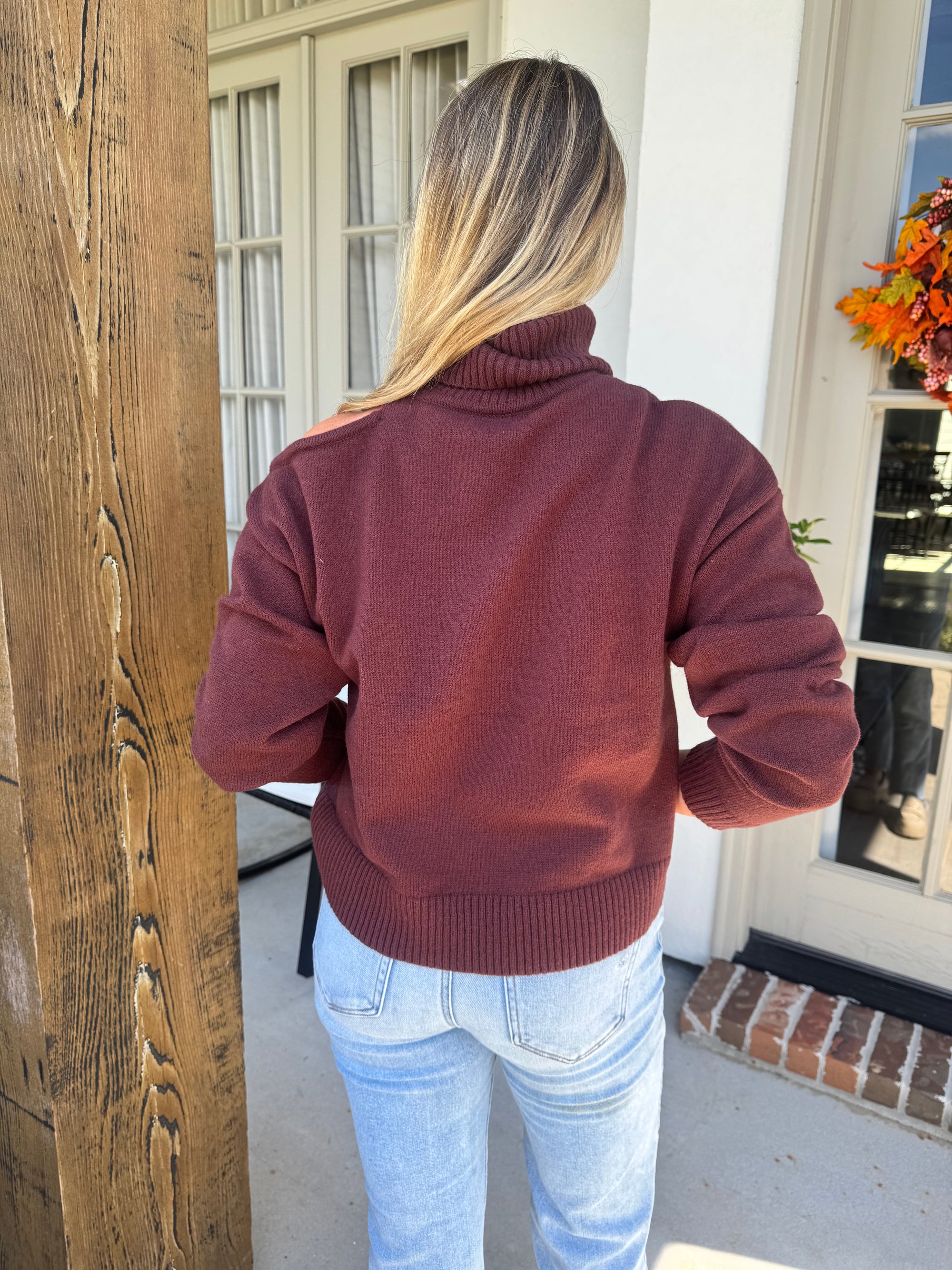Burgundy Cold Shoulder Sweater