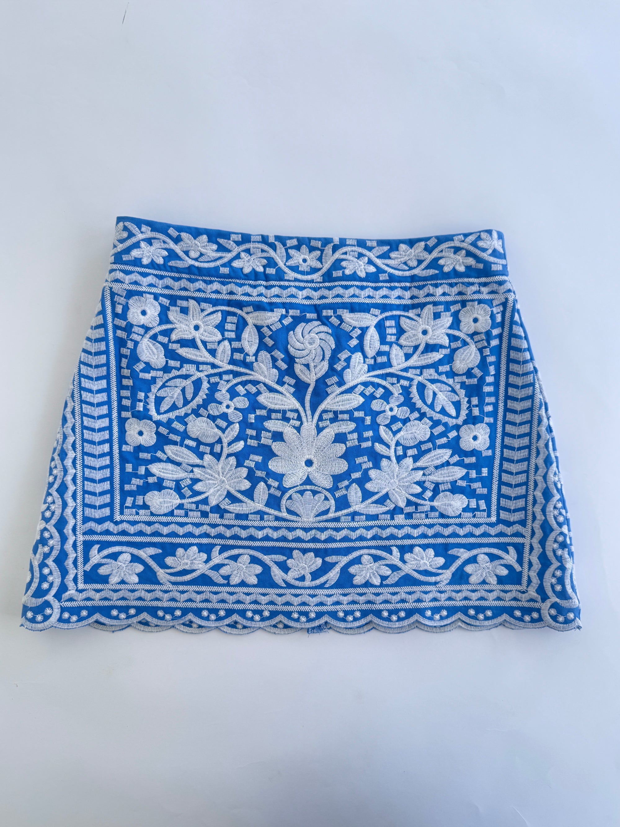 J MARIE Blue Embroidered Mini Skirt