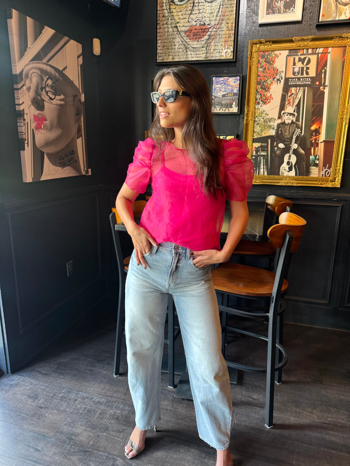 Silk Pink Puff Sleeve Top