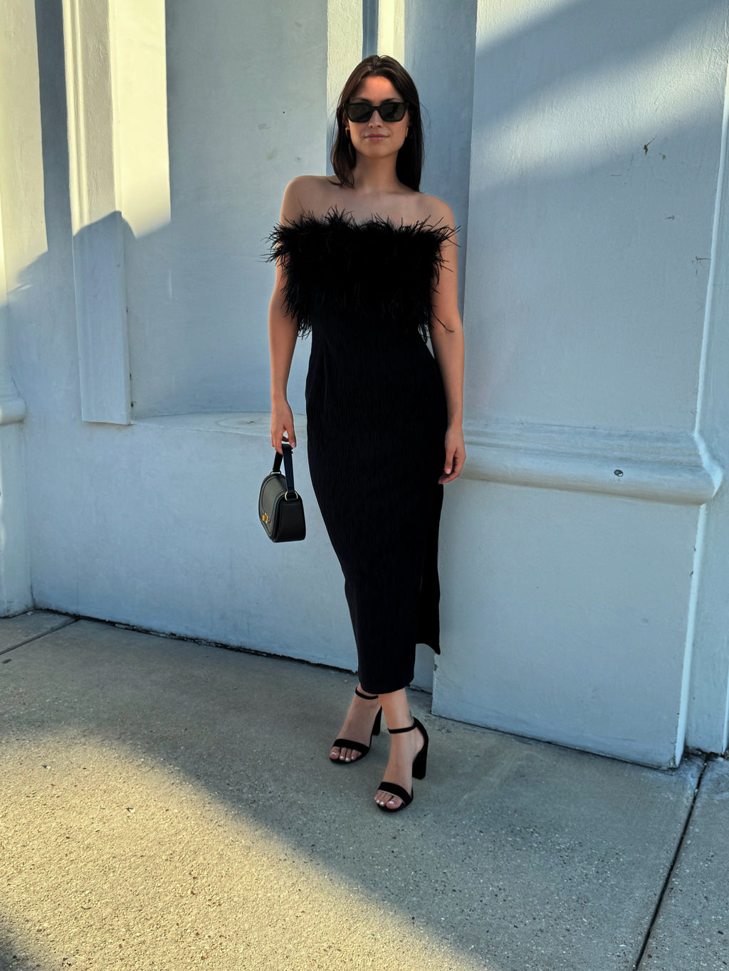 Saylor NYC Feather Trim Midi Dress
