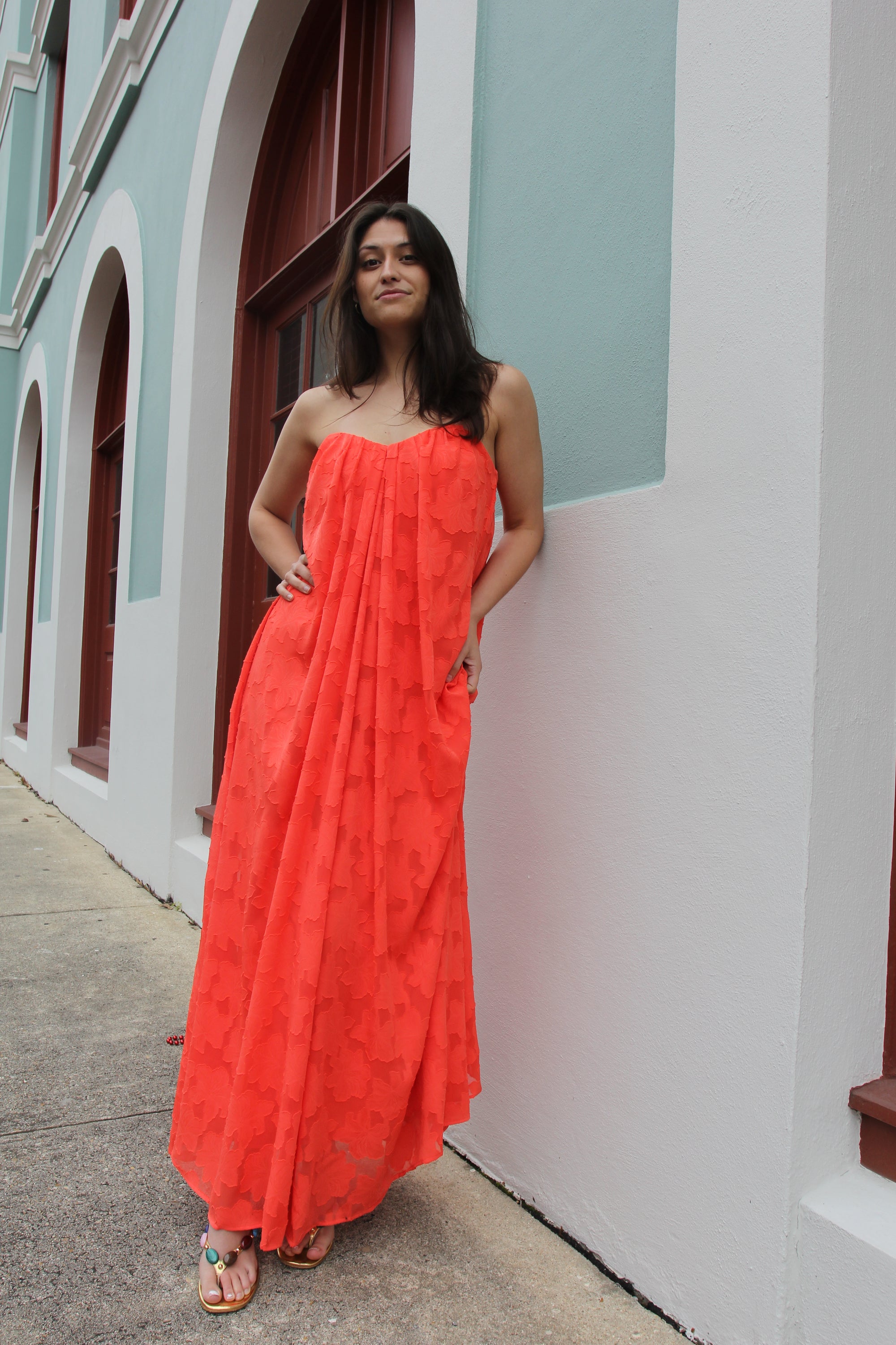 Coral Strapless Maxi