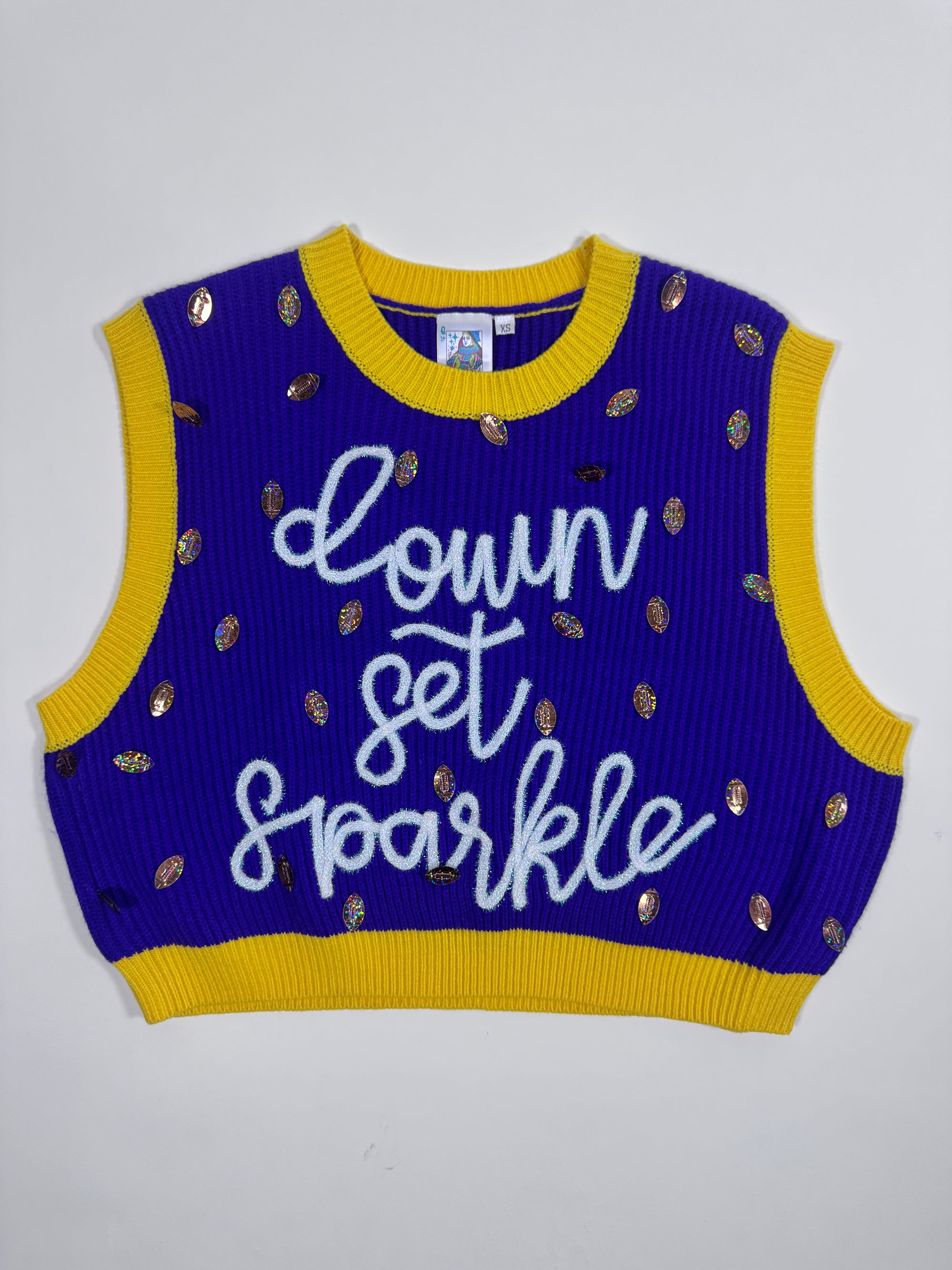 QOS Ready Set Sparkle Purple and Gold Vest