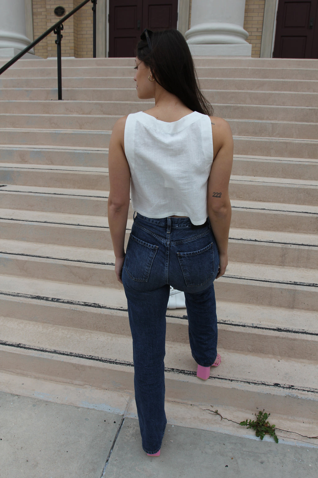 White Square Neck Top
