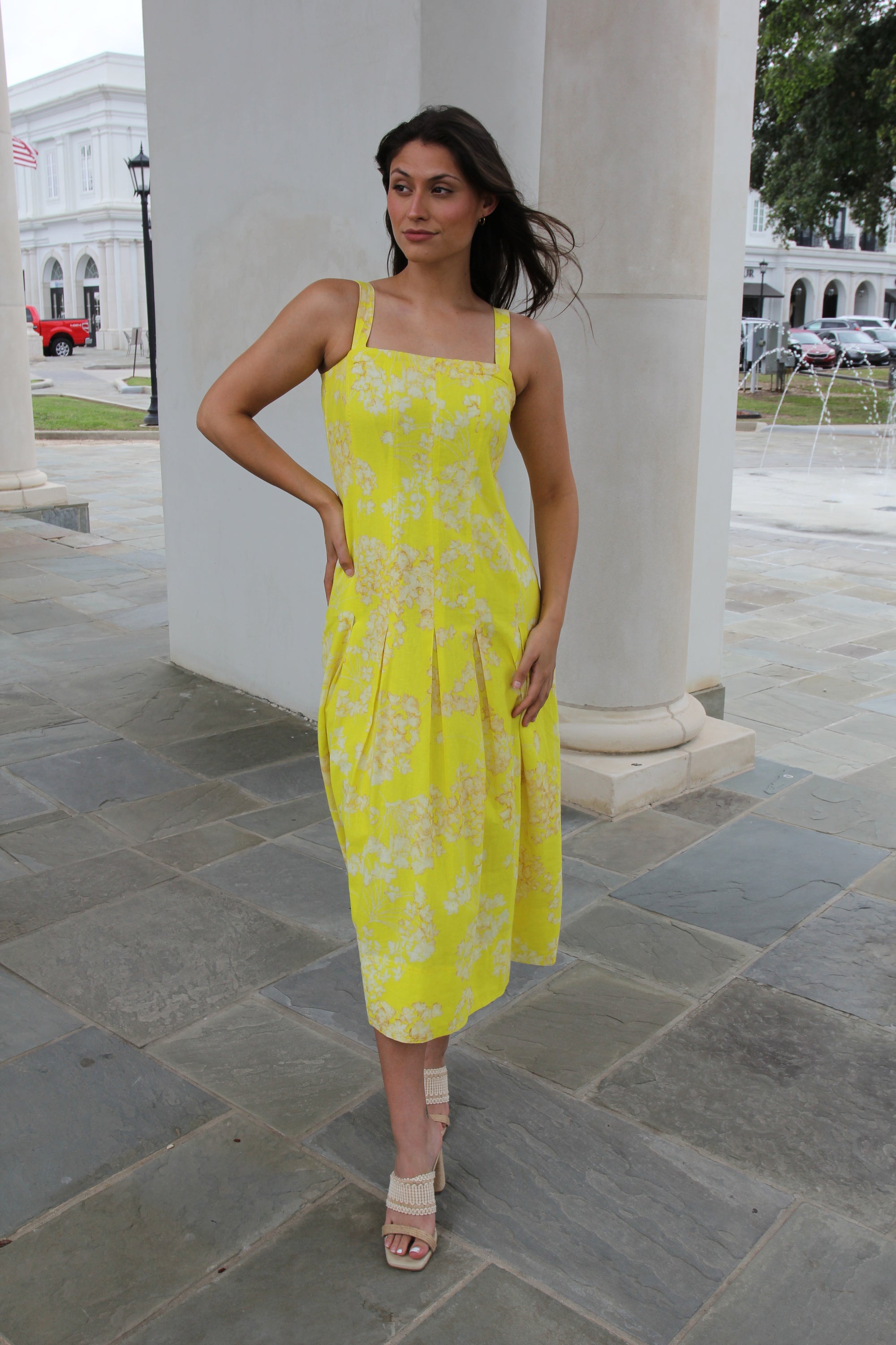 Marie Oliver Dixon Pleated Floral Midi Dress in Honeysuckle