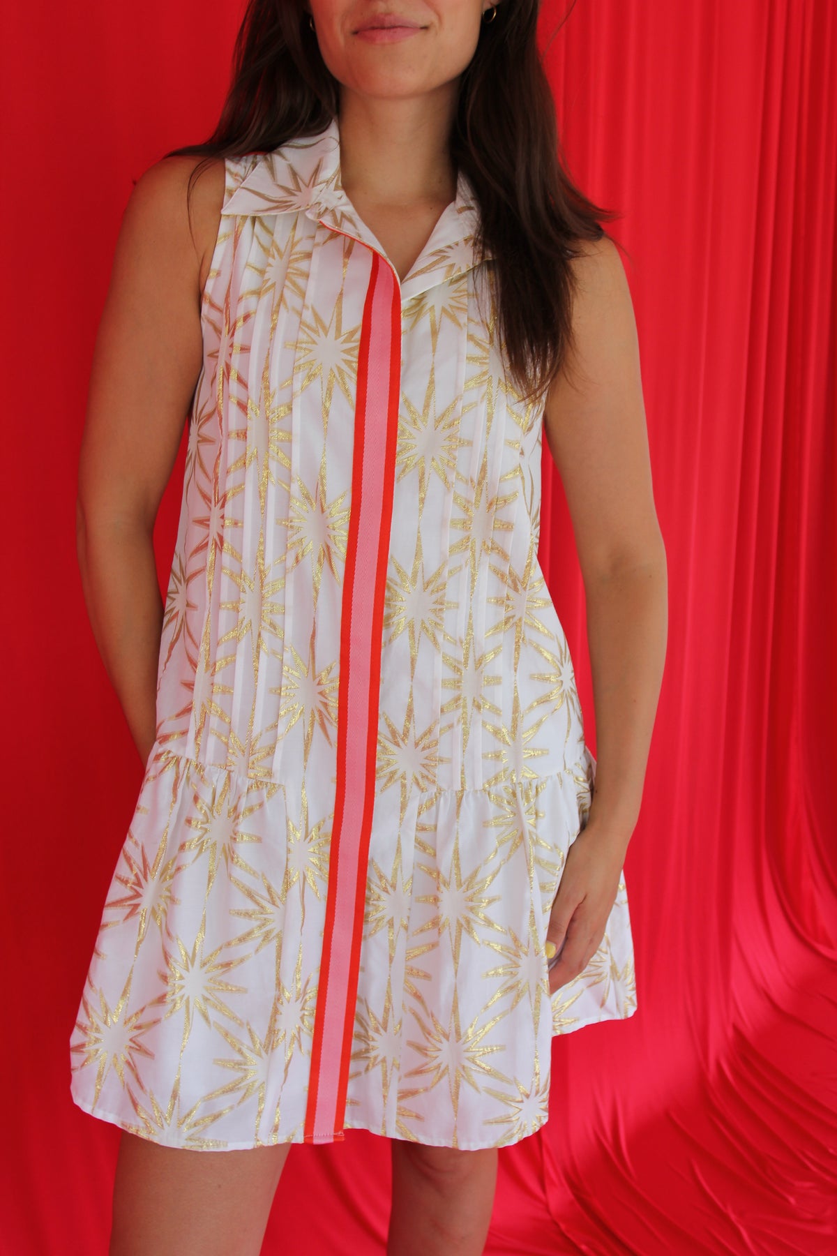 Emily McCarthy Emdaisy Gold Jacquard Dress