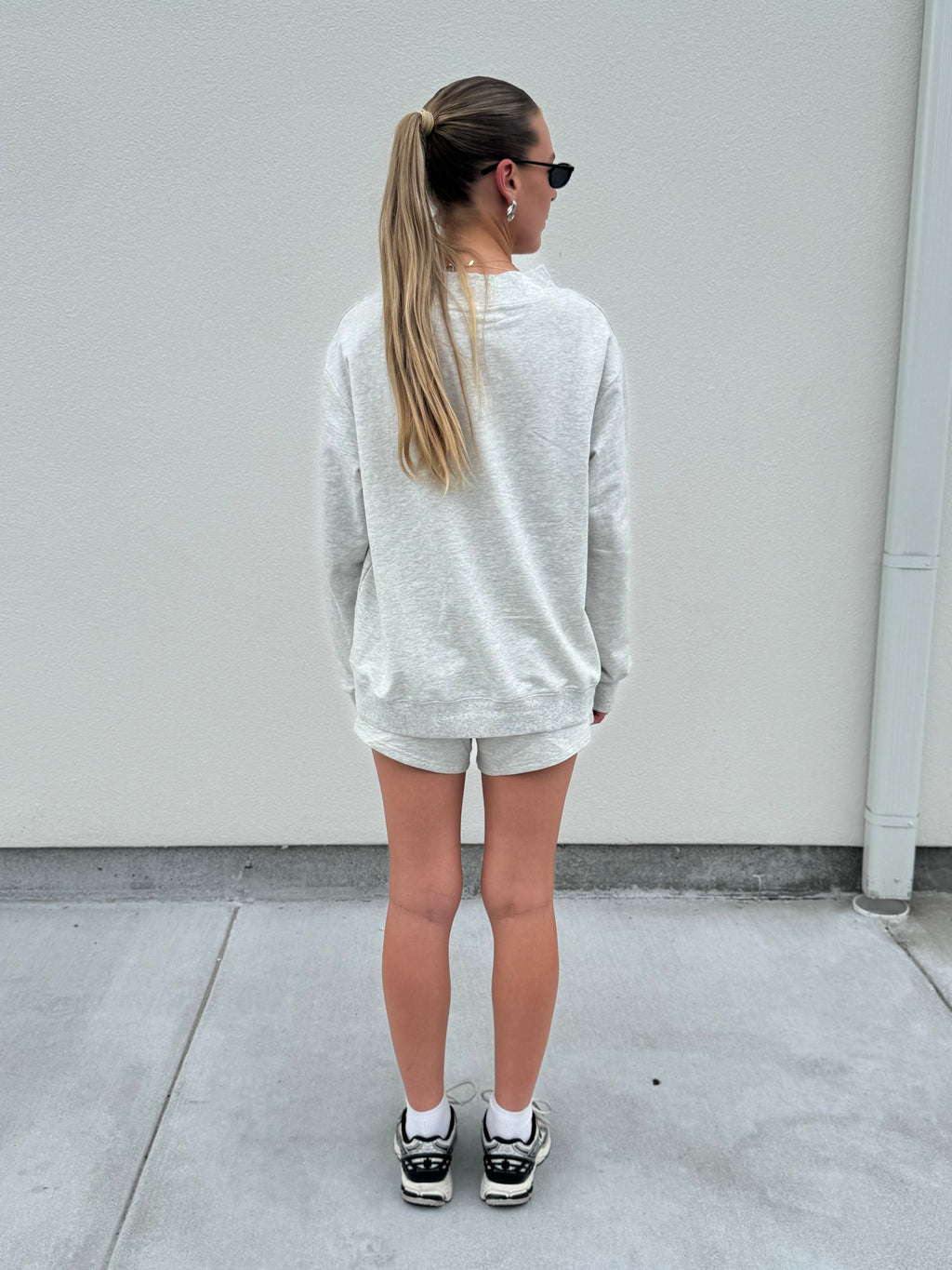Grey Oversized Mock Neck Sweatshirt Set
