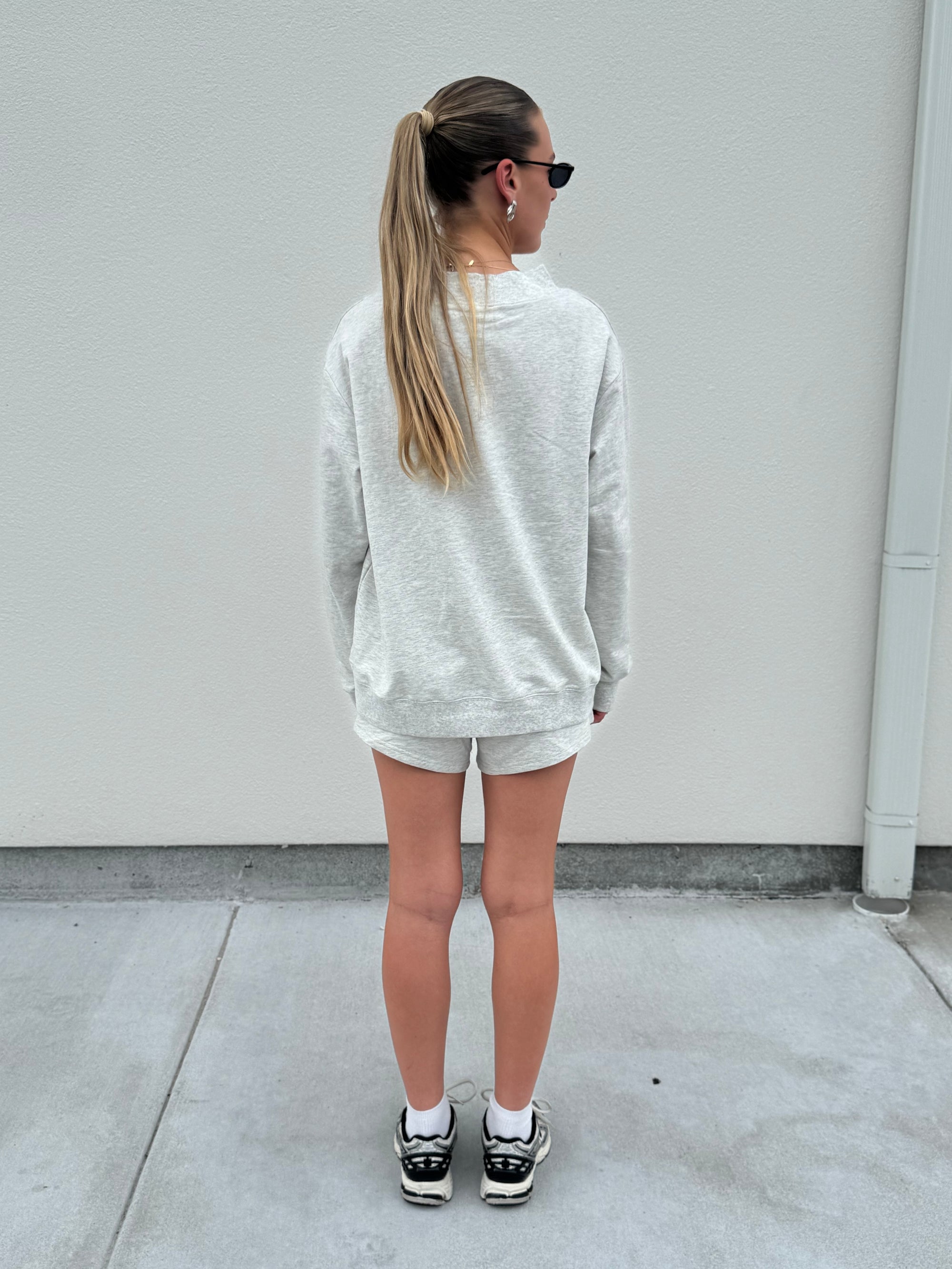 Grey Oversized Mock Neck Sweatshirt Set