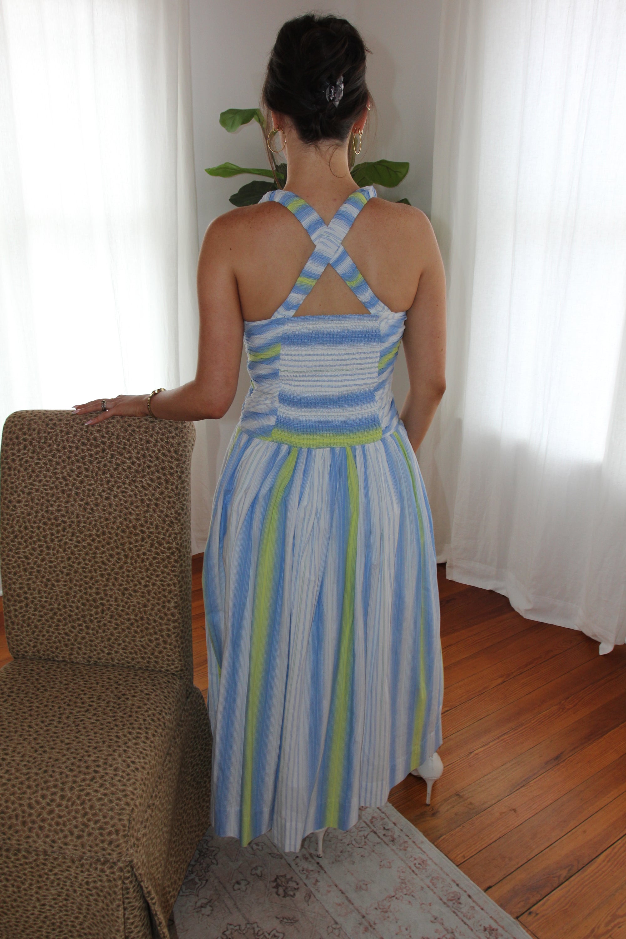 Anthropologie Square-Neck Drop-Waist Maxi Dress