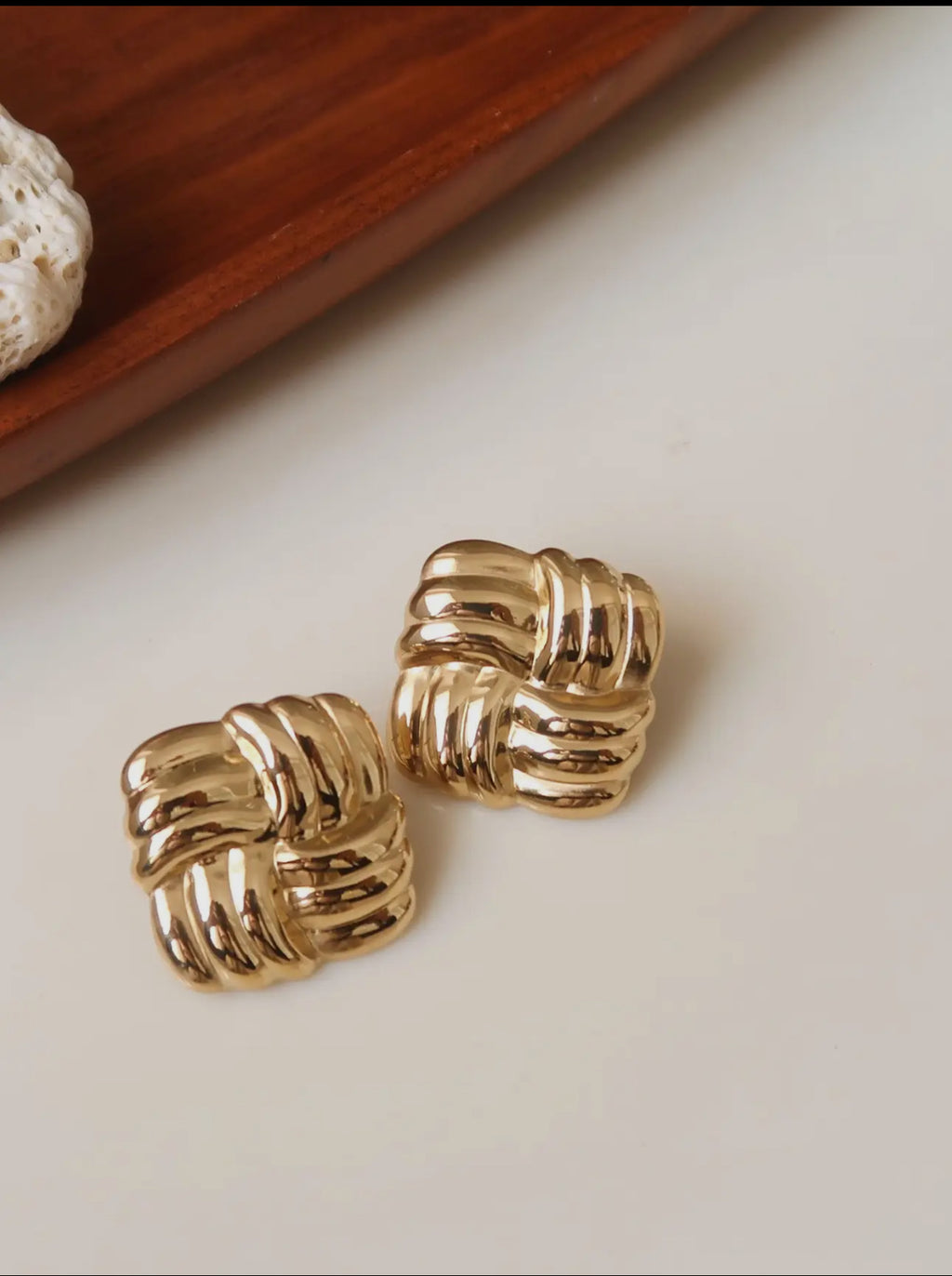 Gold Textured Knot Stud Earrings
