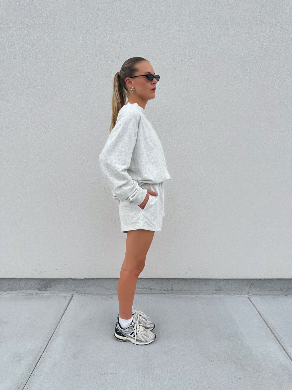 Grey Oversized Mock Neck Sweatshirt Set